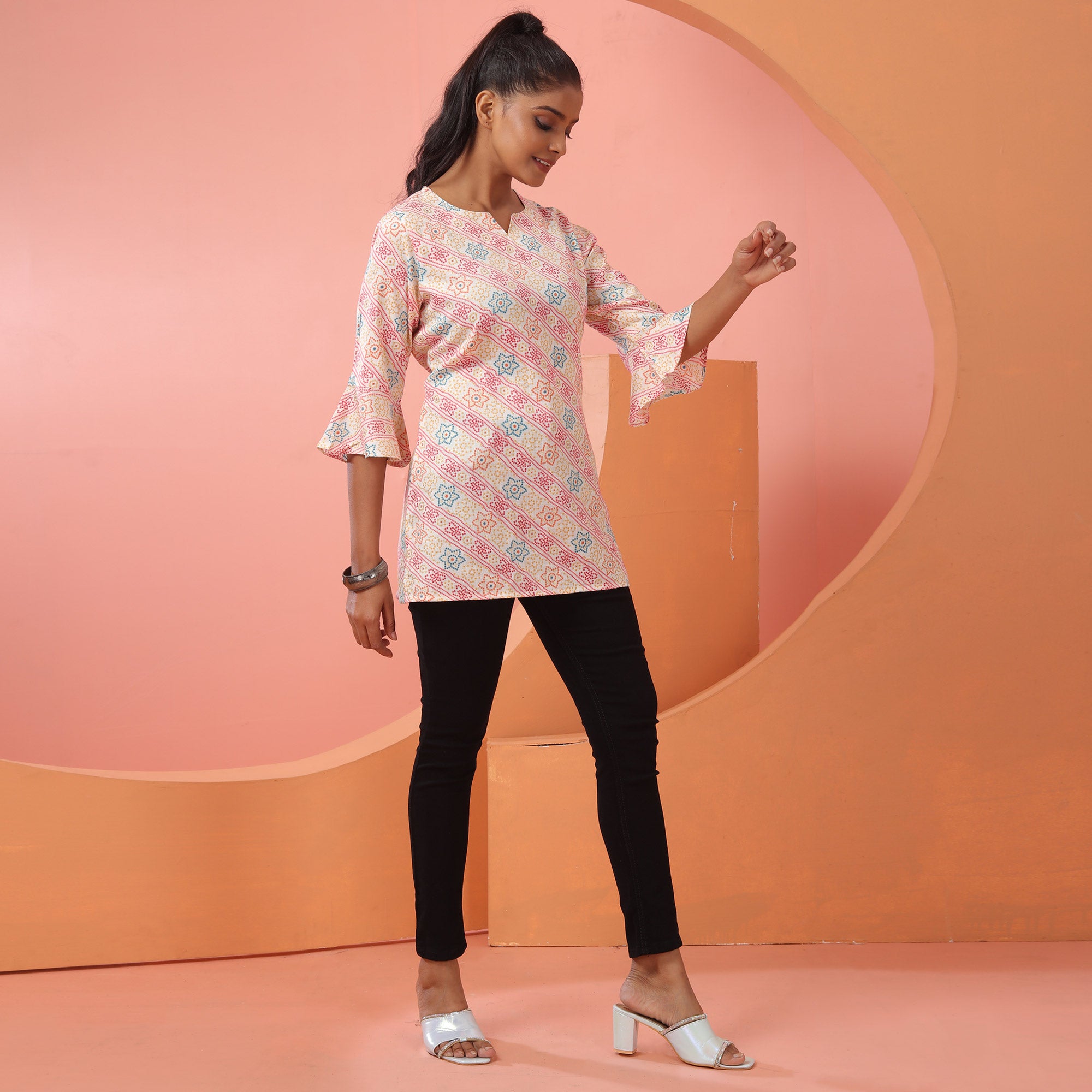 Pink Foil Printed Rayon Top