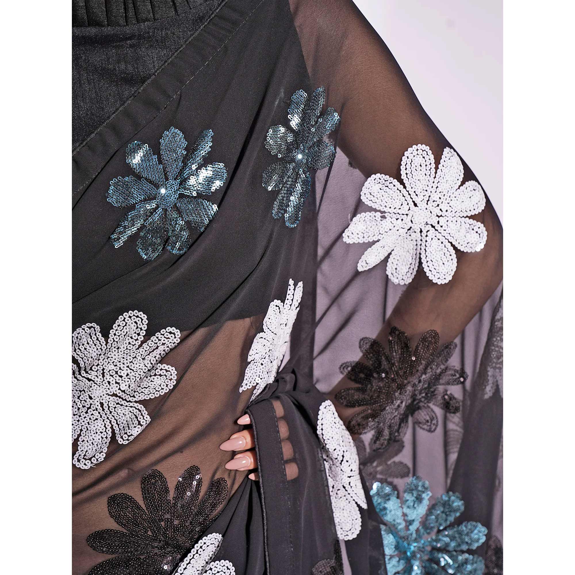 Black Sequins Embroidered Georgette Saree