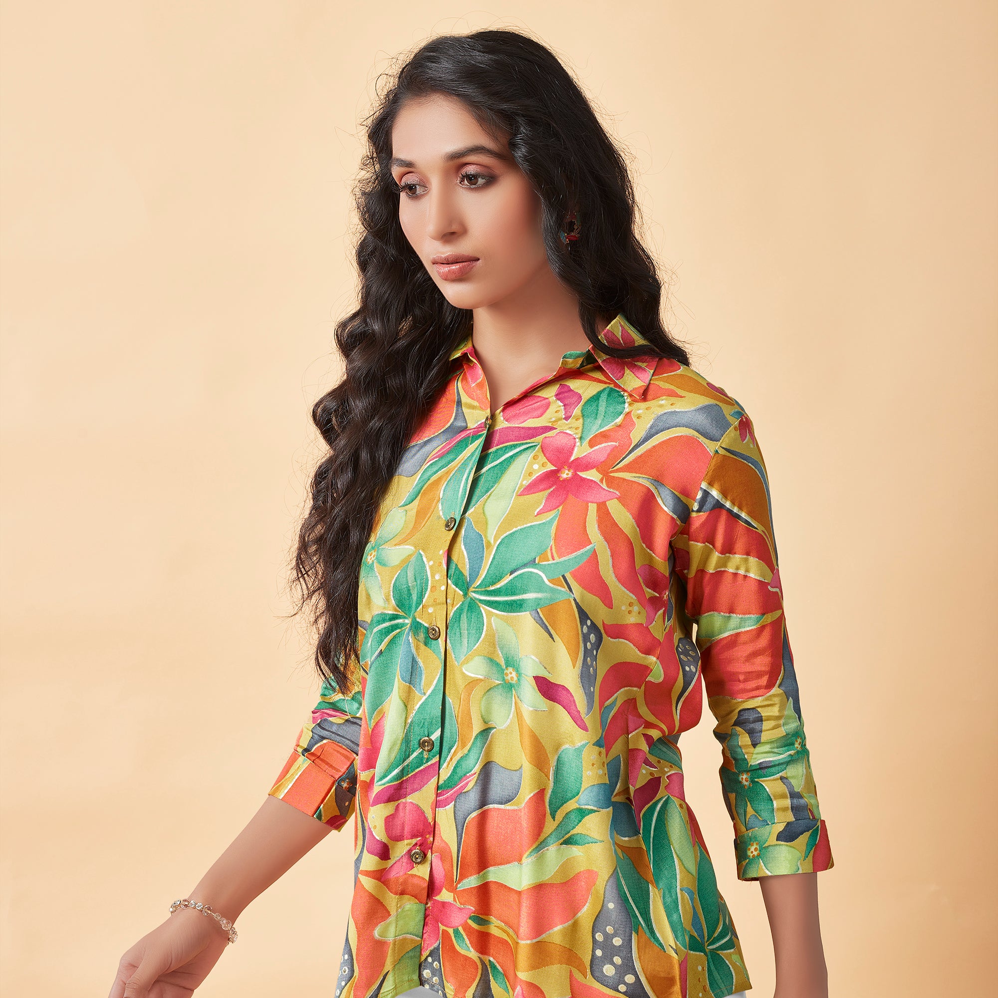 Multicolor Floral Foil Printed Muslin Top