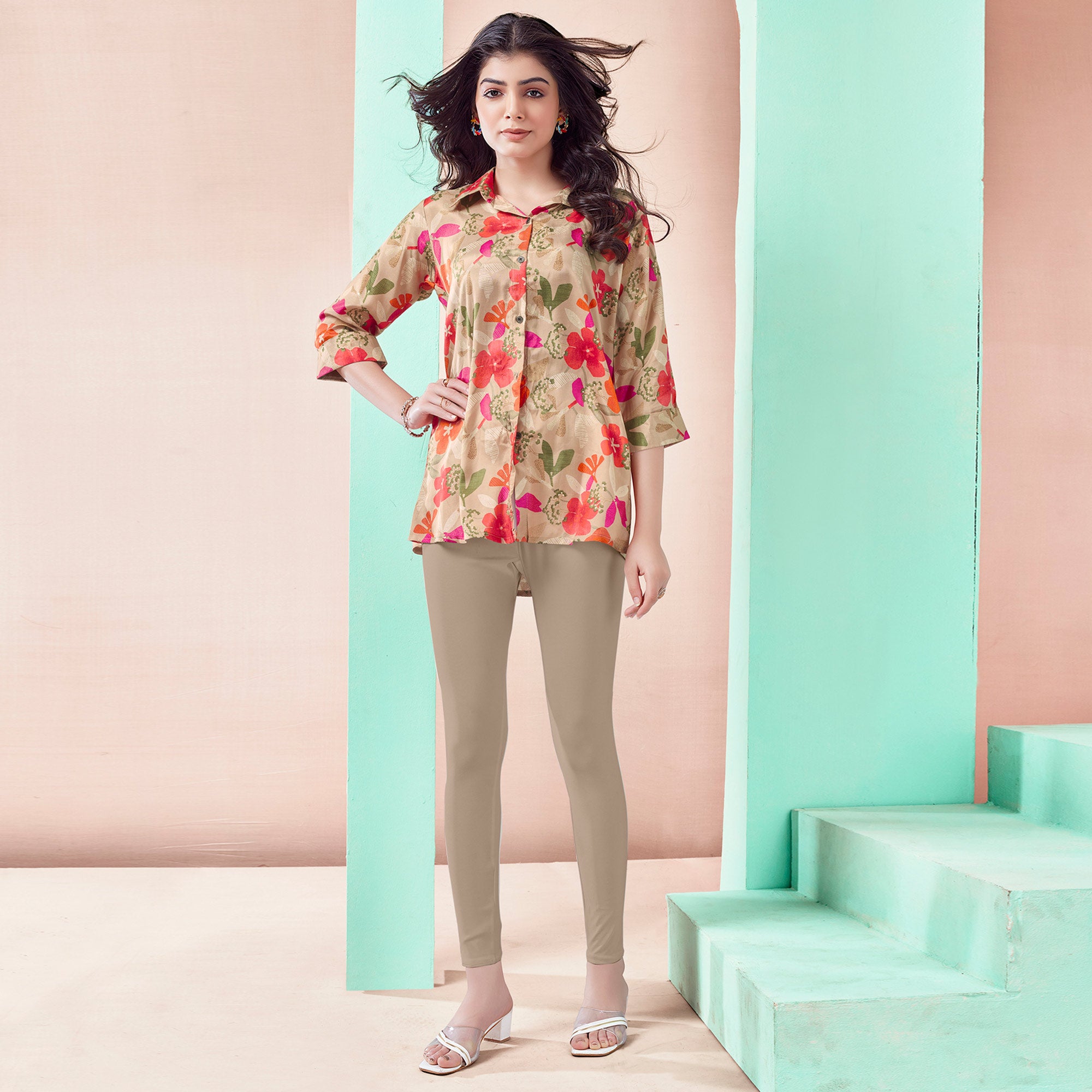 Chikoo Floral Foil Printed Muslin Top