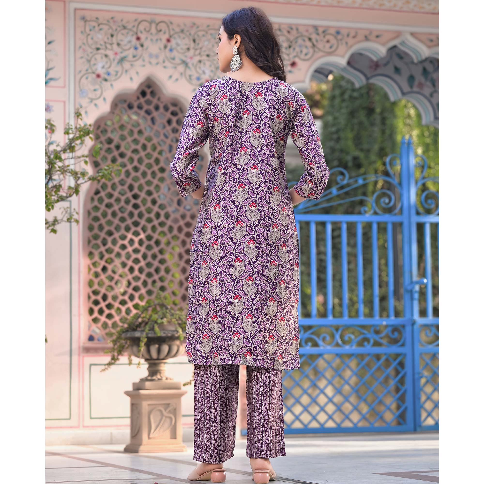 Purple Foil Printed Chanderi Straight Cut Salwar Suit