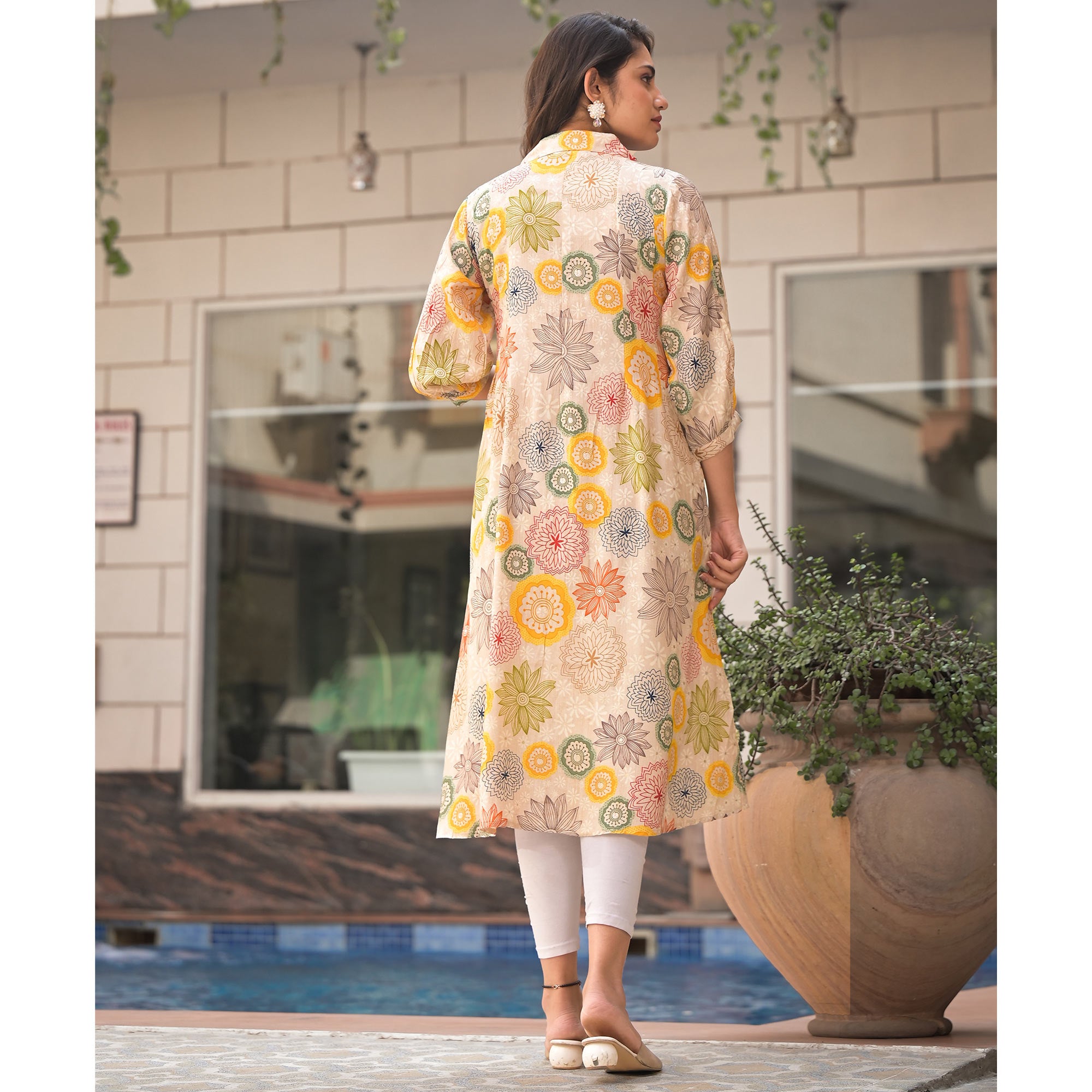 Multicolor Floral Printed Muslin A-line Kurti Dress