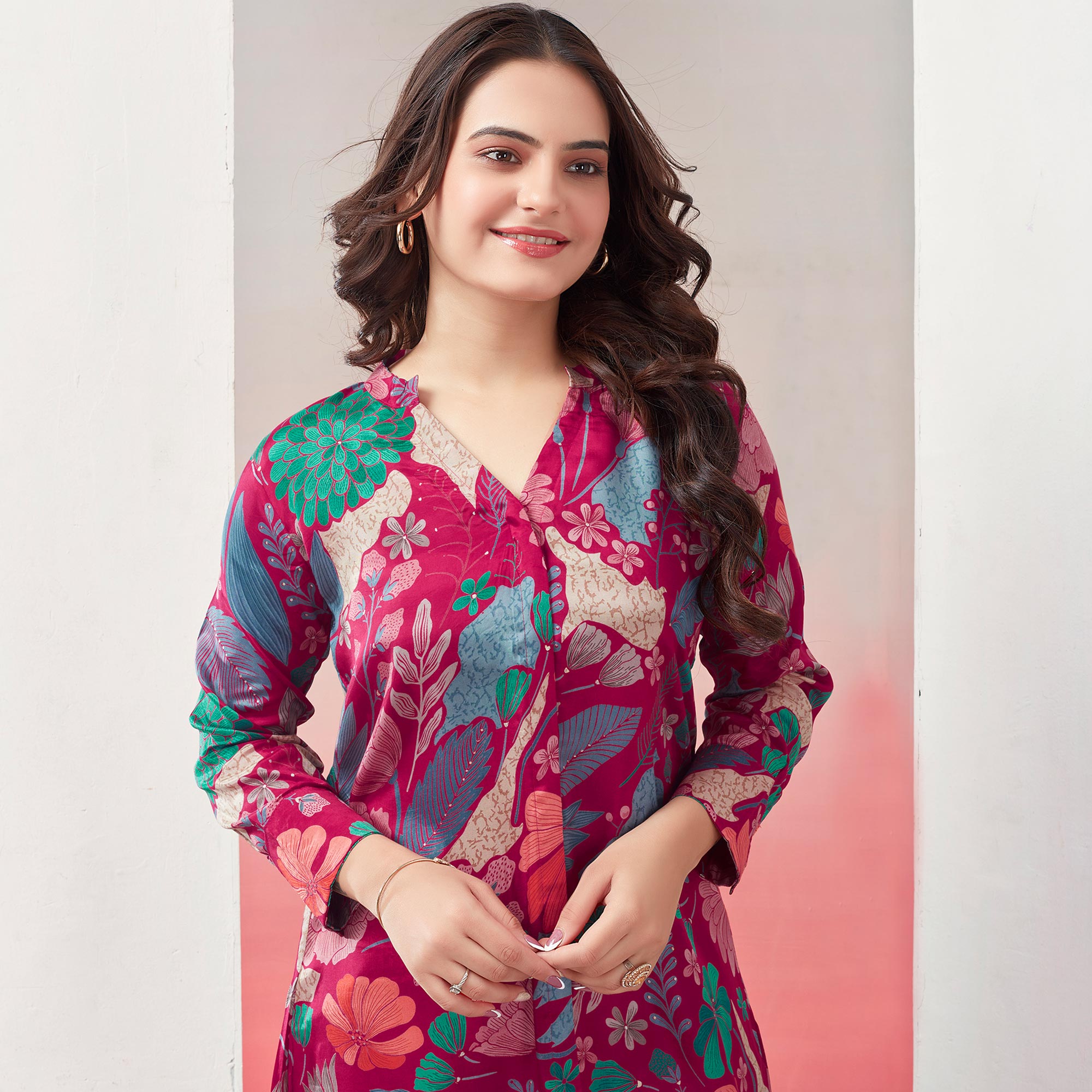 Pink Floral Printed Muslin Co Ord Set