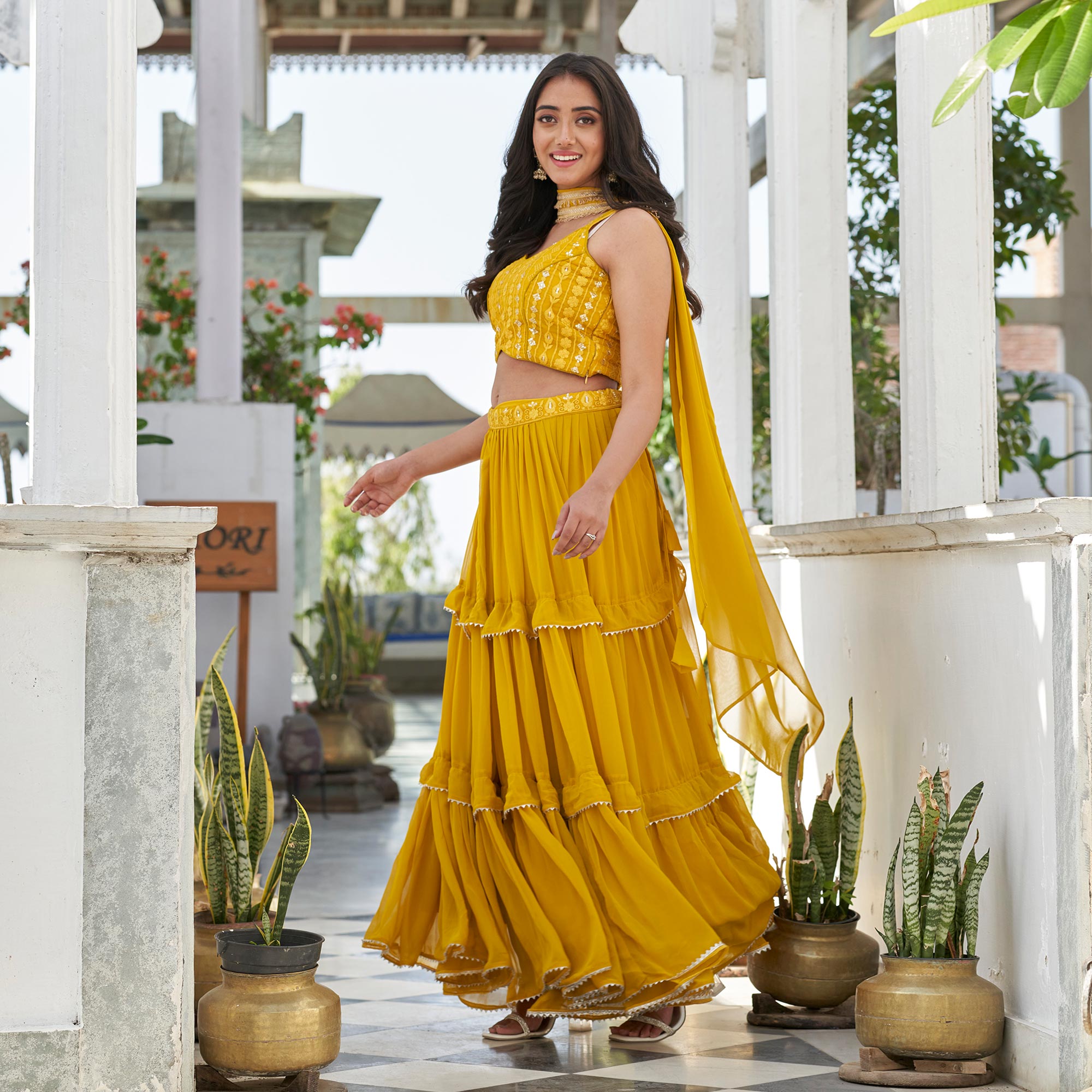 Yellow Embroidered Georgette Lehenga Choli