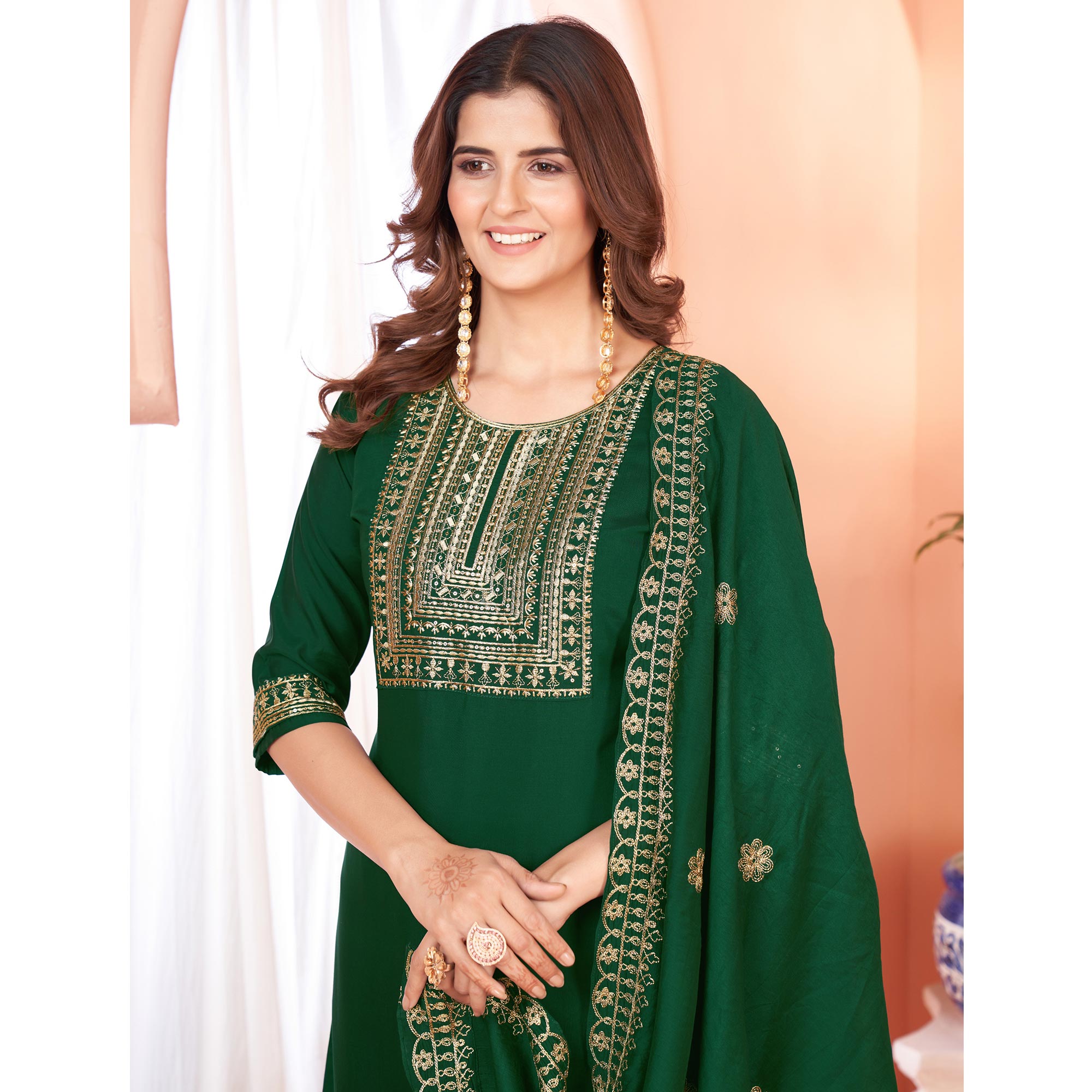 Green Sequins Embroidered Viscose Salwar Suit