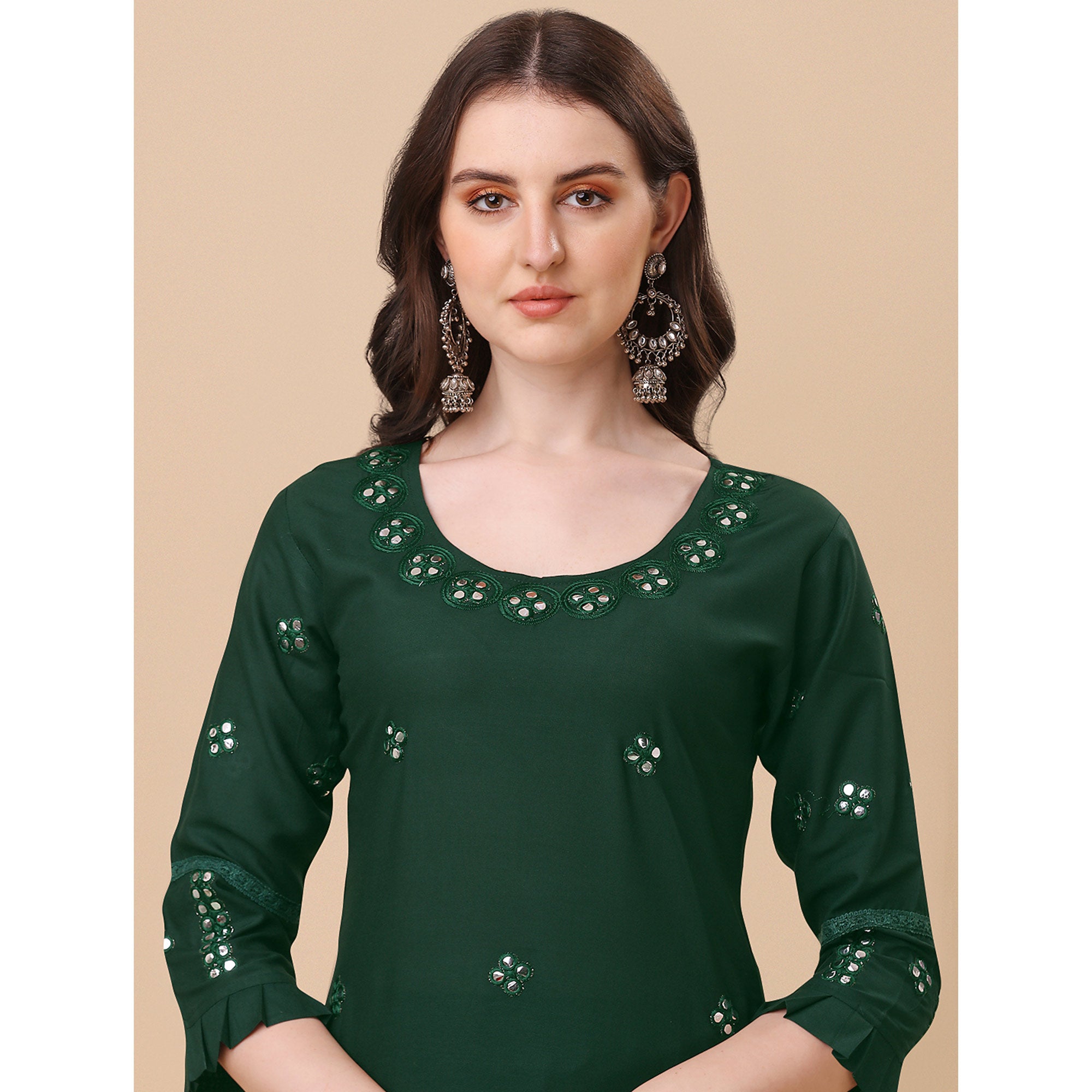 Green Embroidered Rayon Salwar Suit