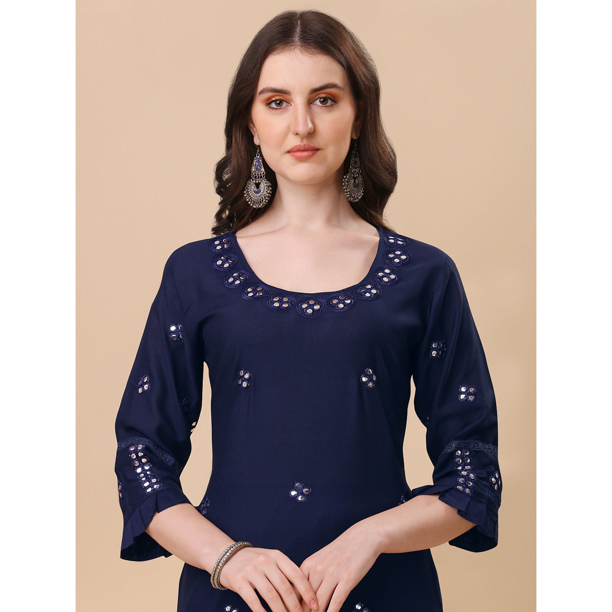 Navy Blue Embroidered Rayon Salwar Suit