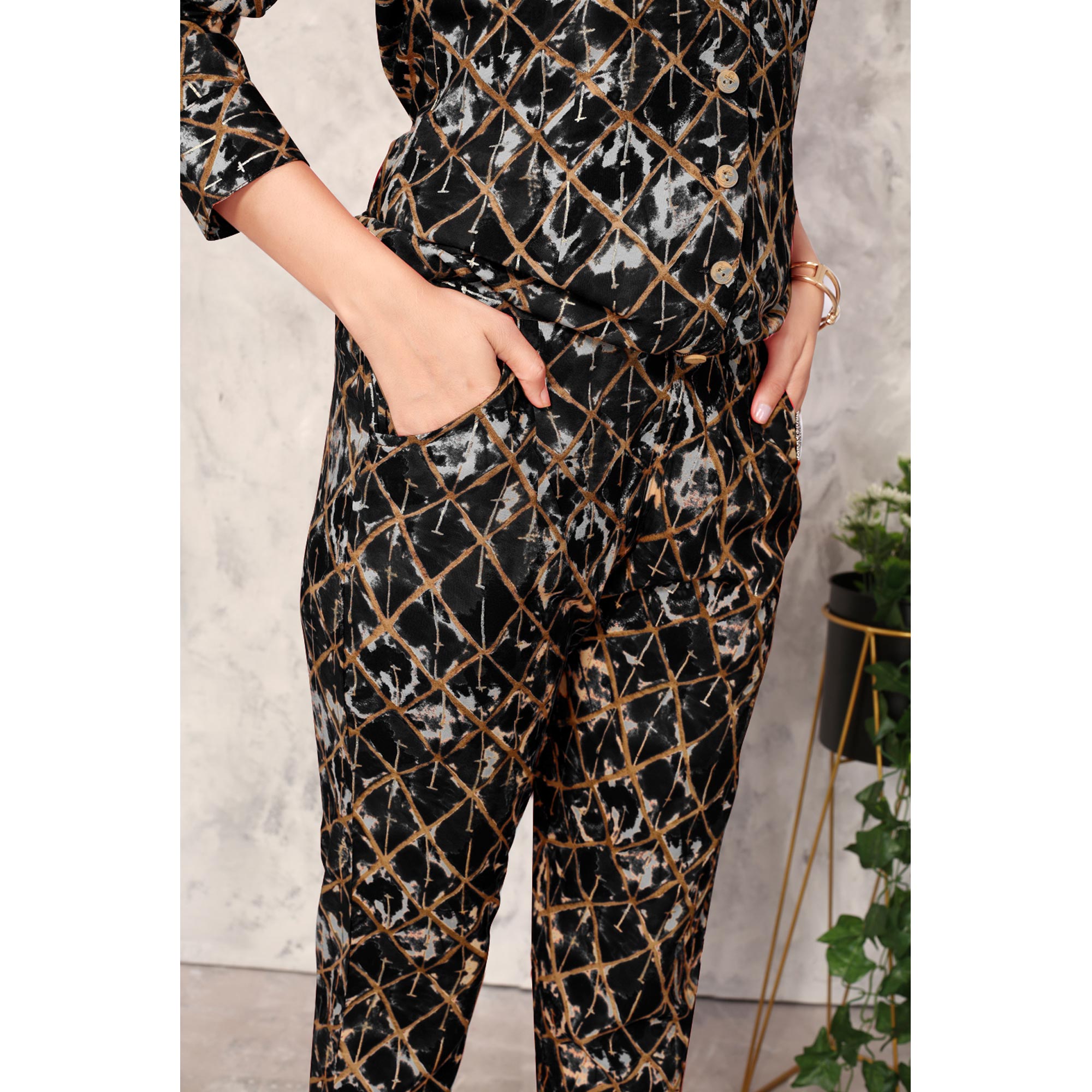 Black Printed Rayon Co Ord Set