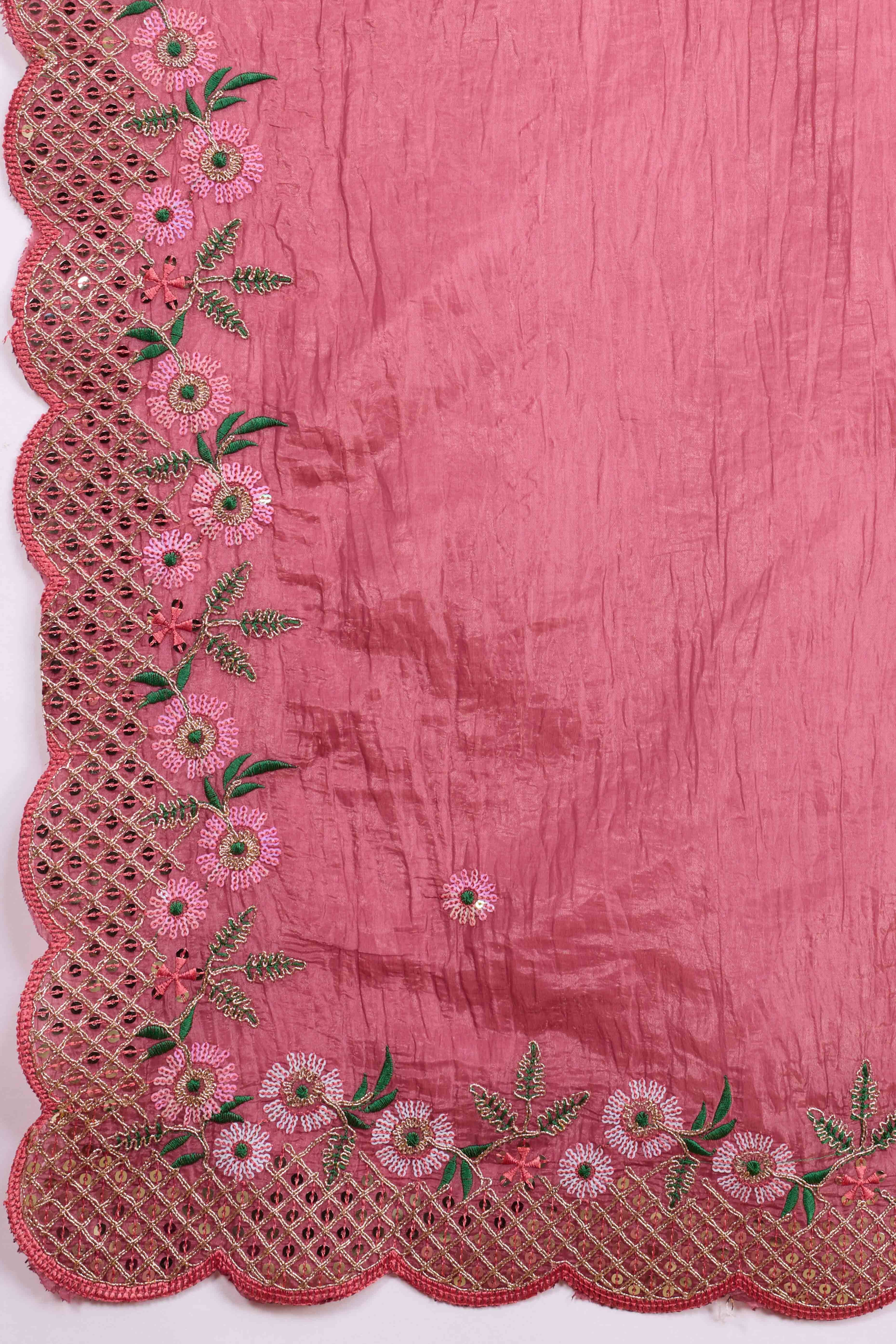 Mauve Floral Design Art Silk Saree with Glittering Sequins Embroidery