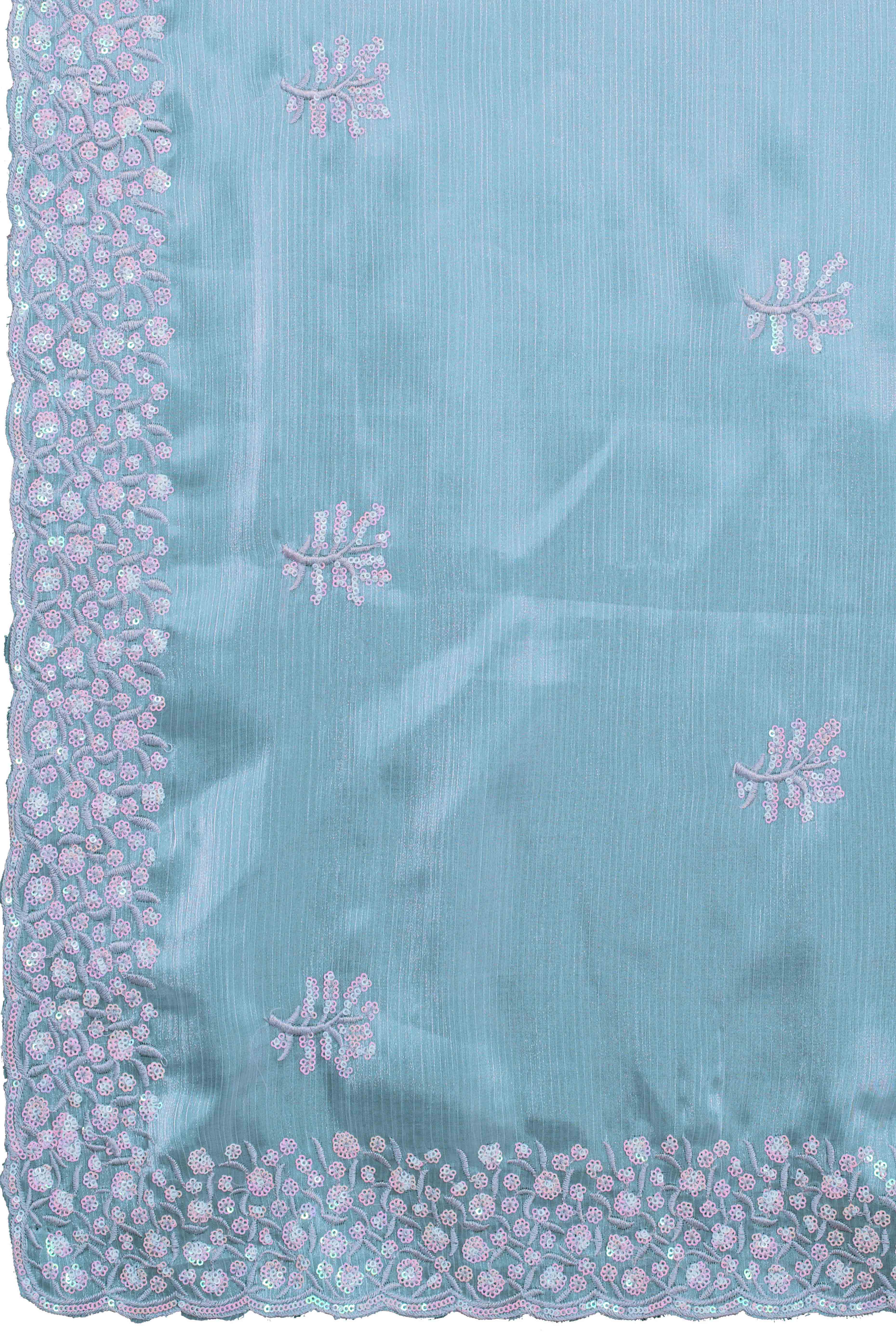 Sky Blue Organza Saree Enhanced with Elegant Sequins Embellishments