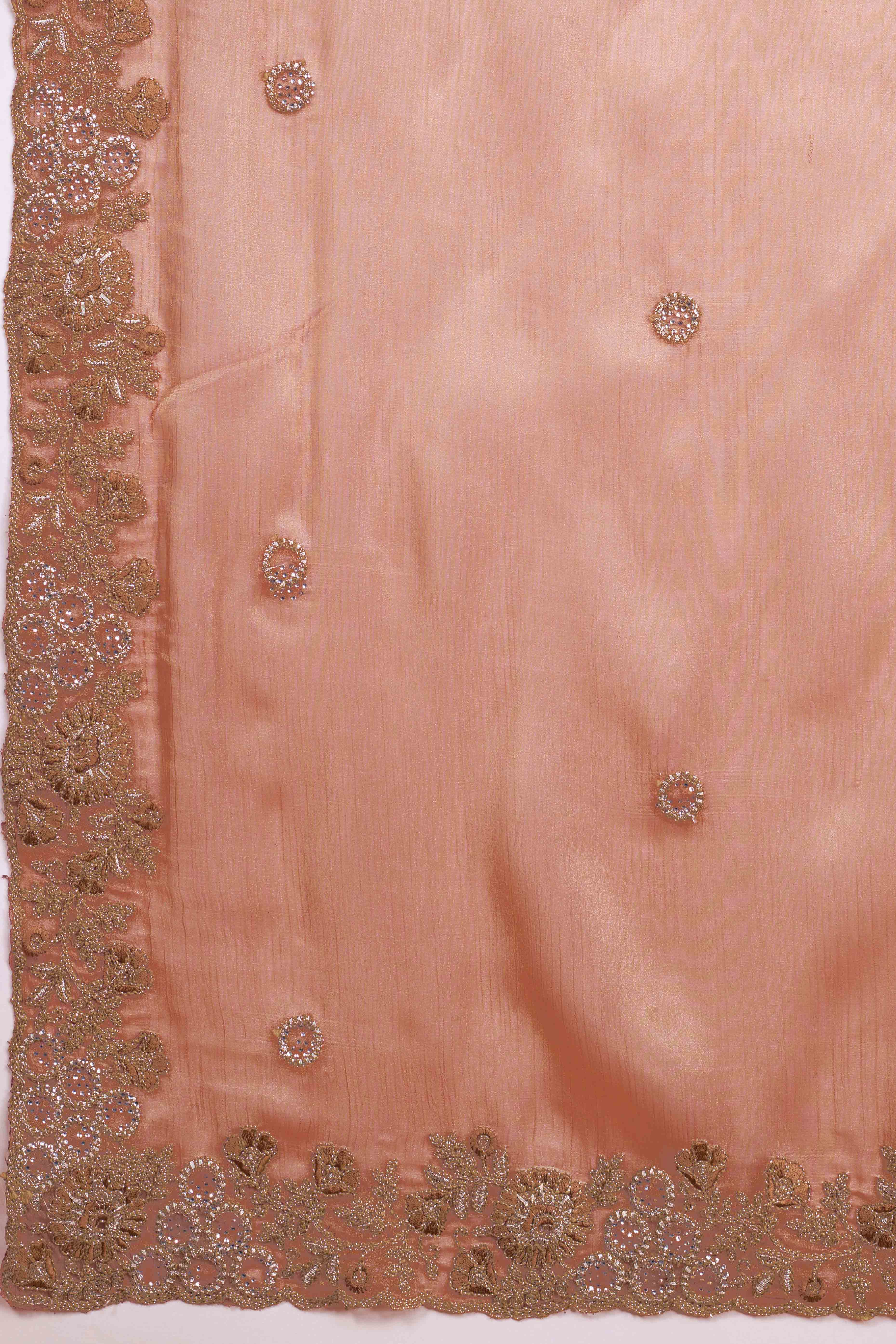 Elegant Rust Brown Organza Saree Embellished with Stone Embroidery