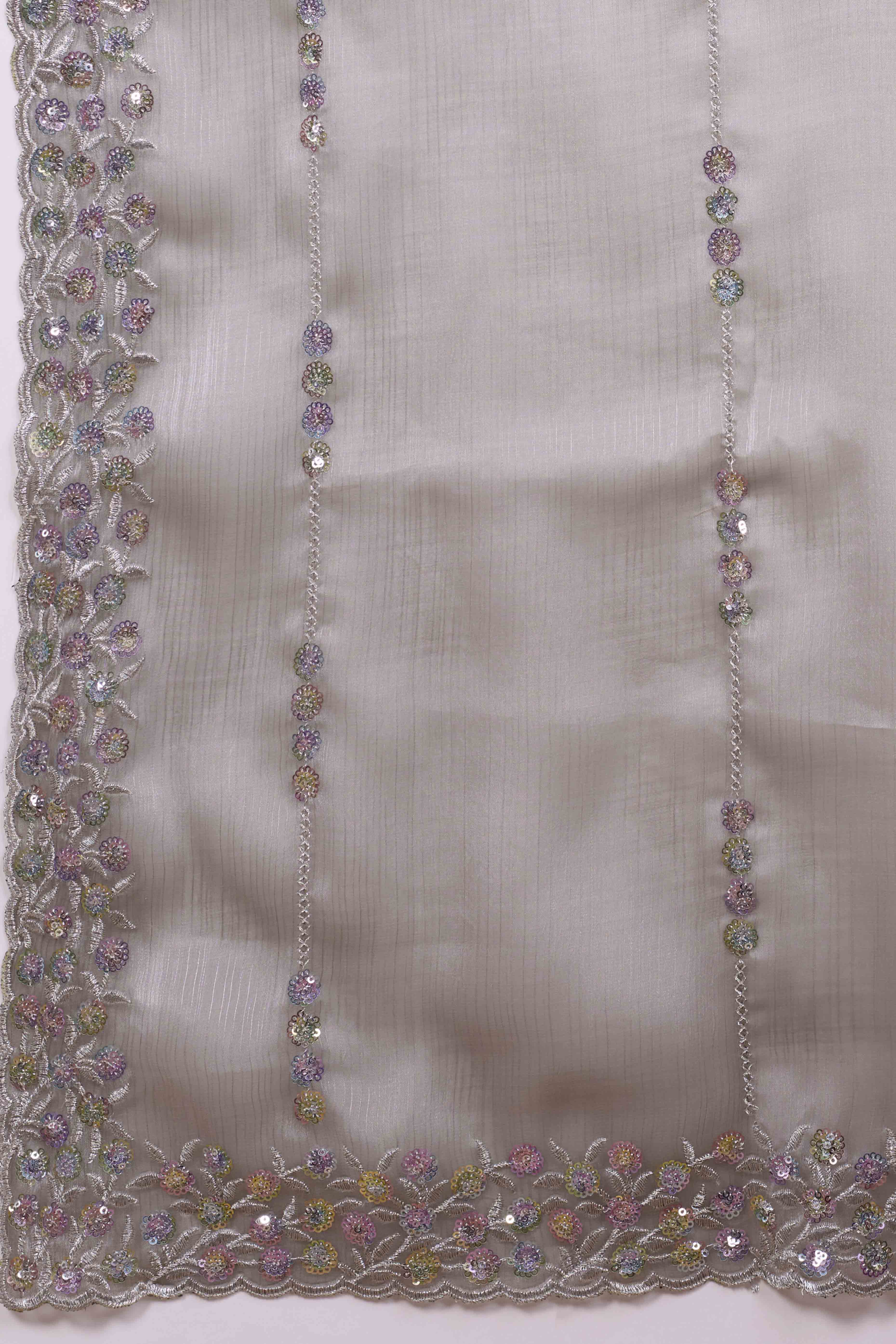 Grey Organza Saree Enhanced with Elegant Sequins Embellishments