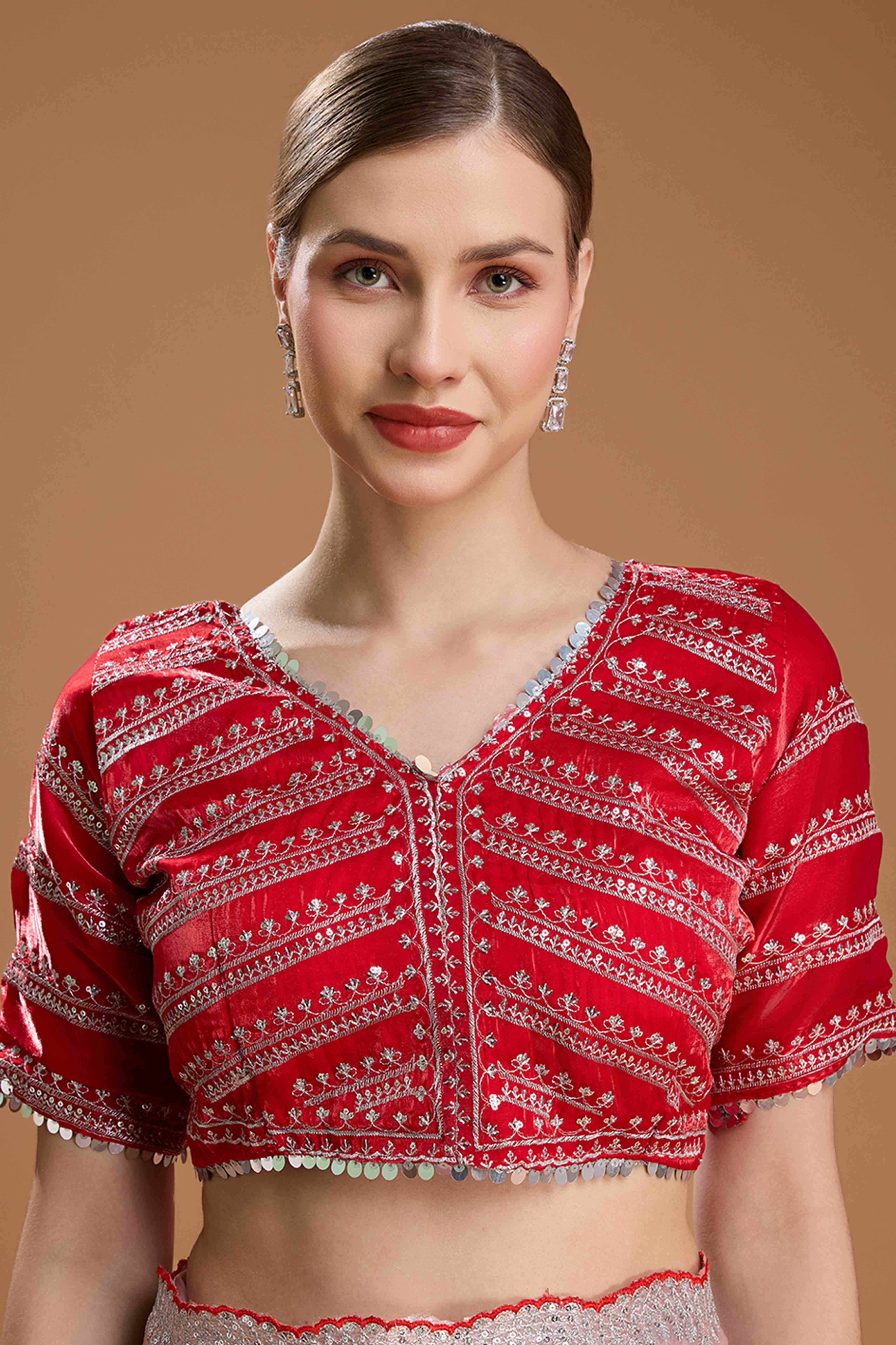 Light Peach Embroidered Saree in Organza with Sequins Accents