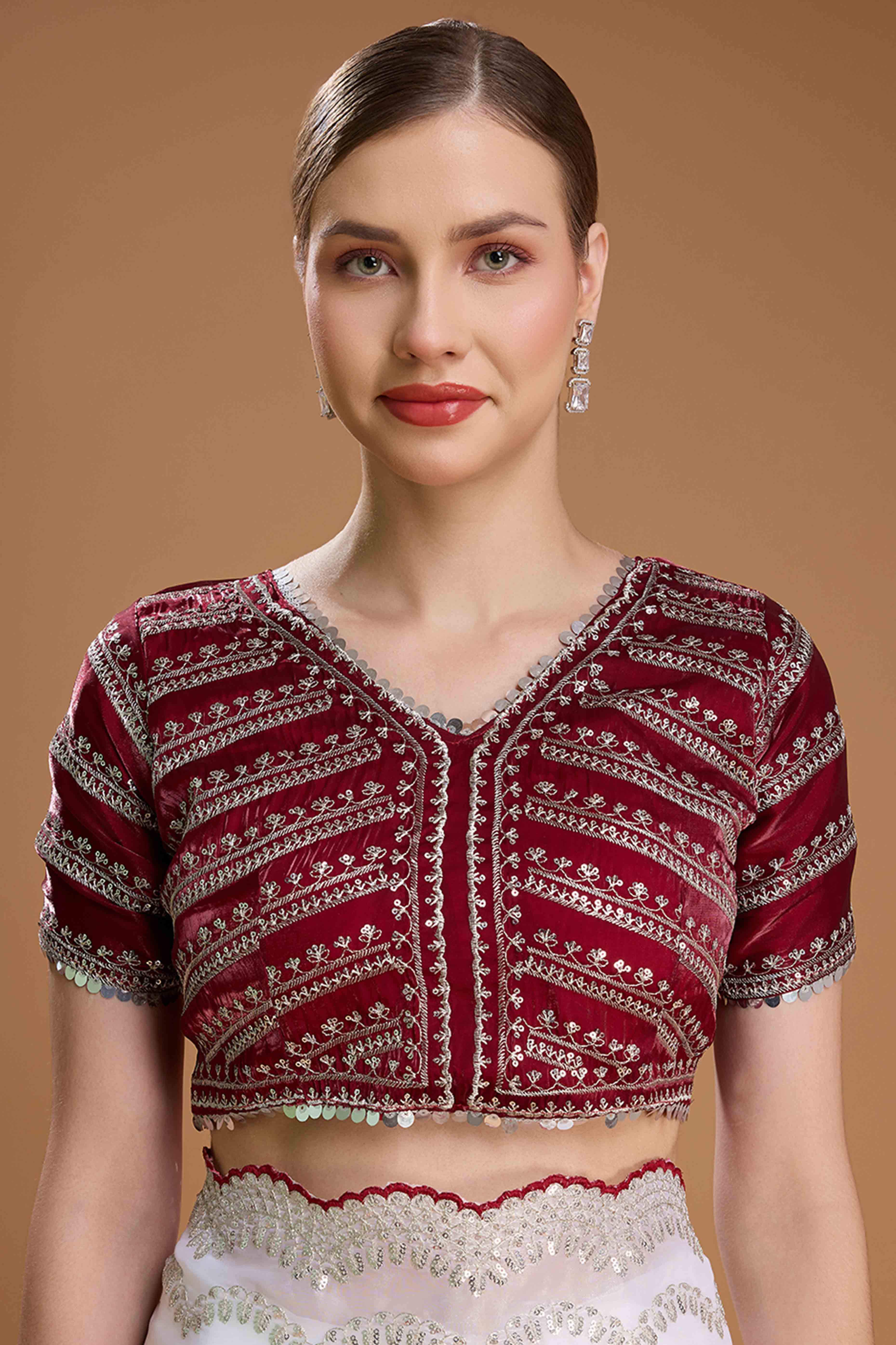 White Embroidered Saree in Organza with Sequins Accents