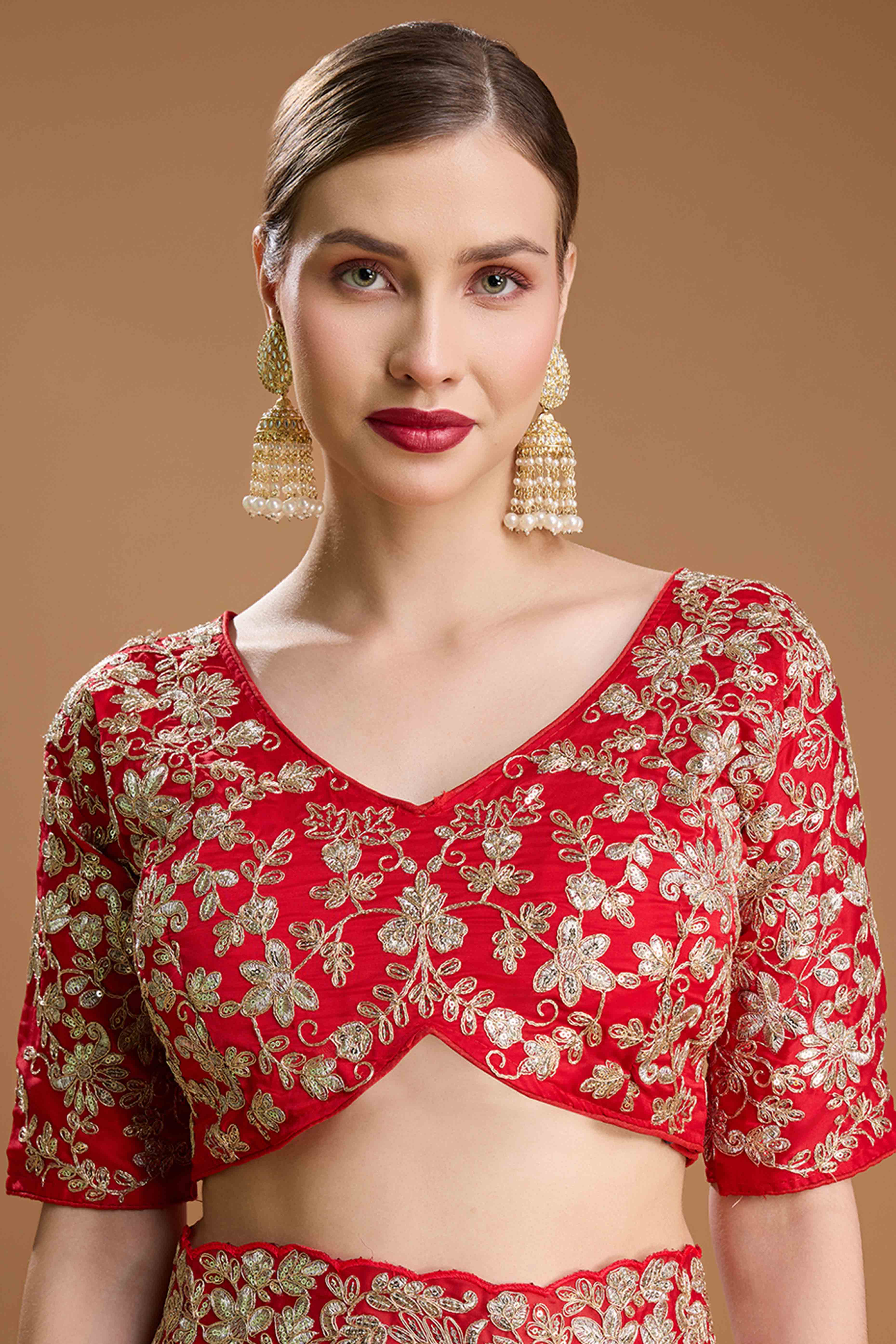 Red Organza Saree Enhanced with Elegant Sequins Embellishments
