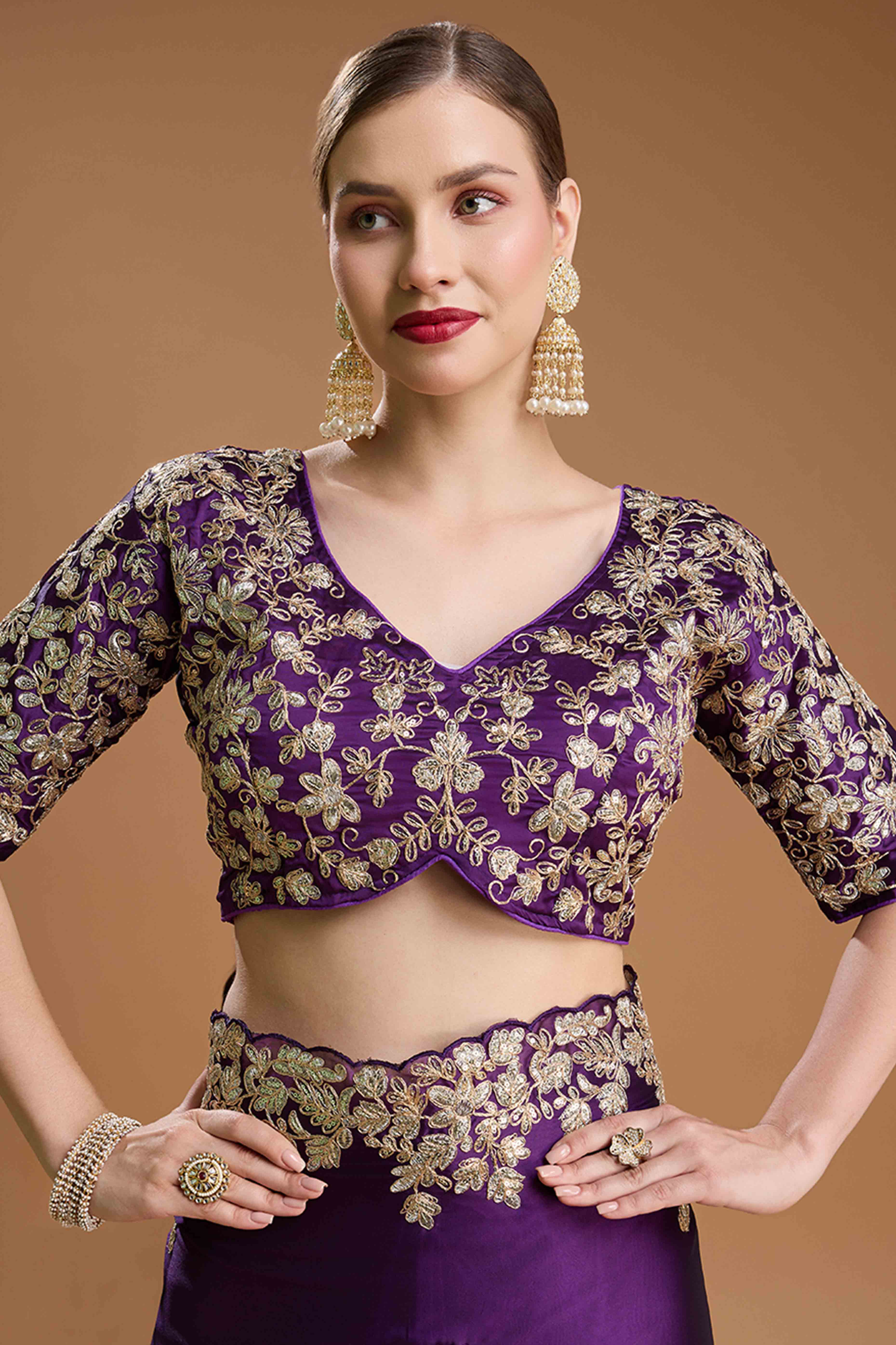 Dark Purple Organza Saree Enhanced with Elegant Sequins Embellishments