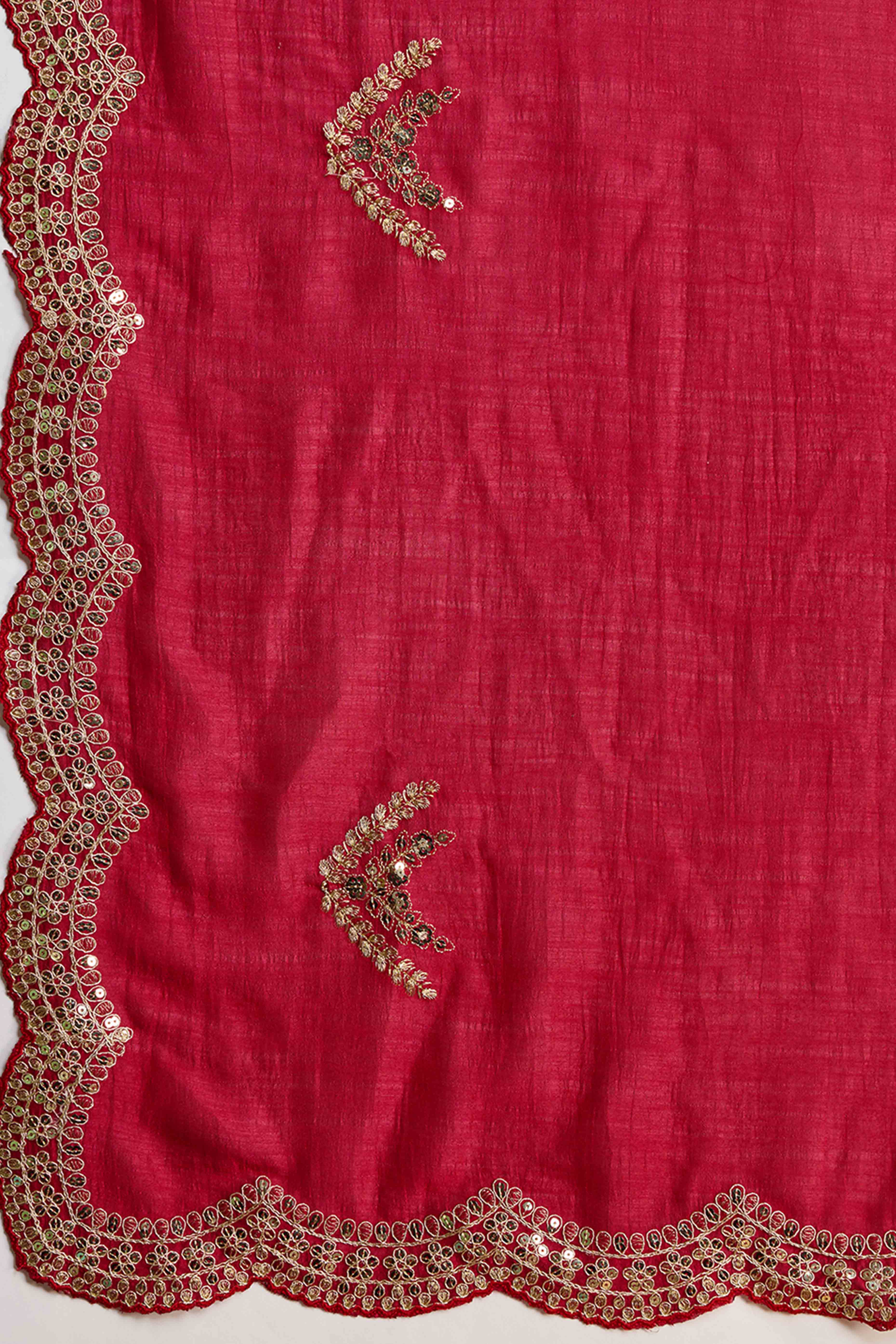 Cherry Red Embroidered Saree in Chiffon with Sequins Accents