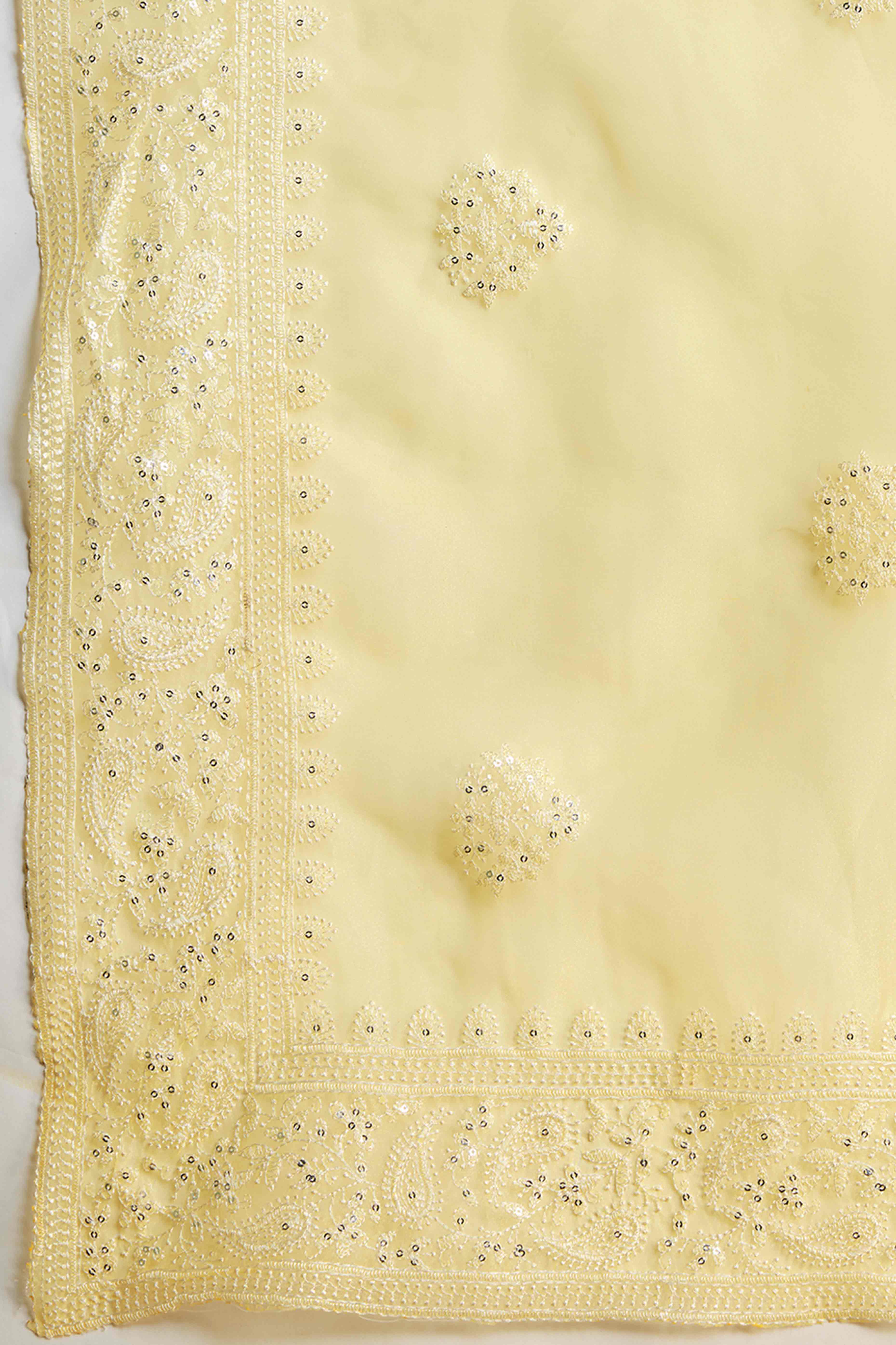 Light Yellow Net Saree Enhanced with Elegant Sequins Embellishments