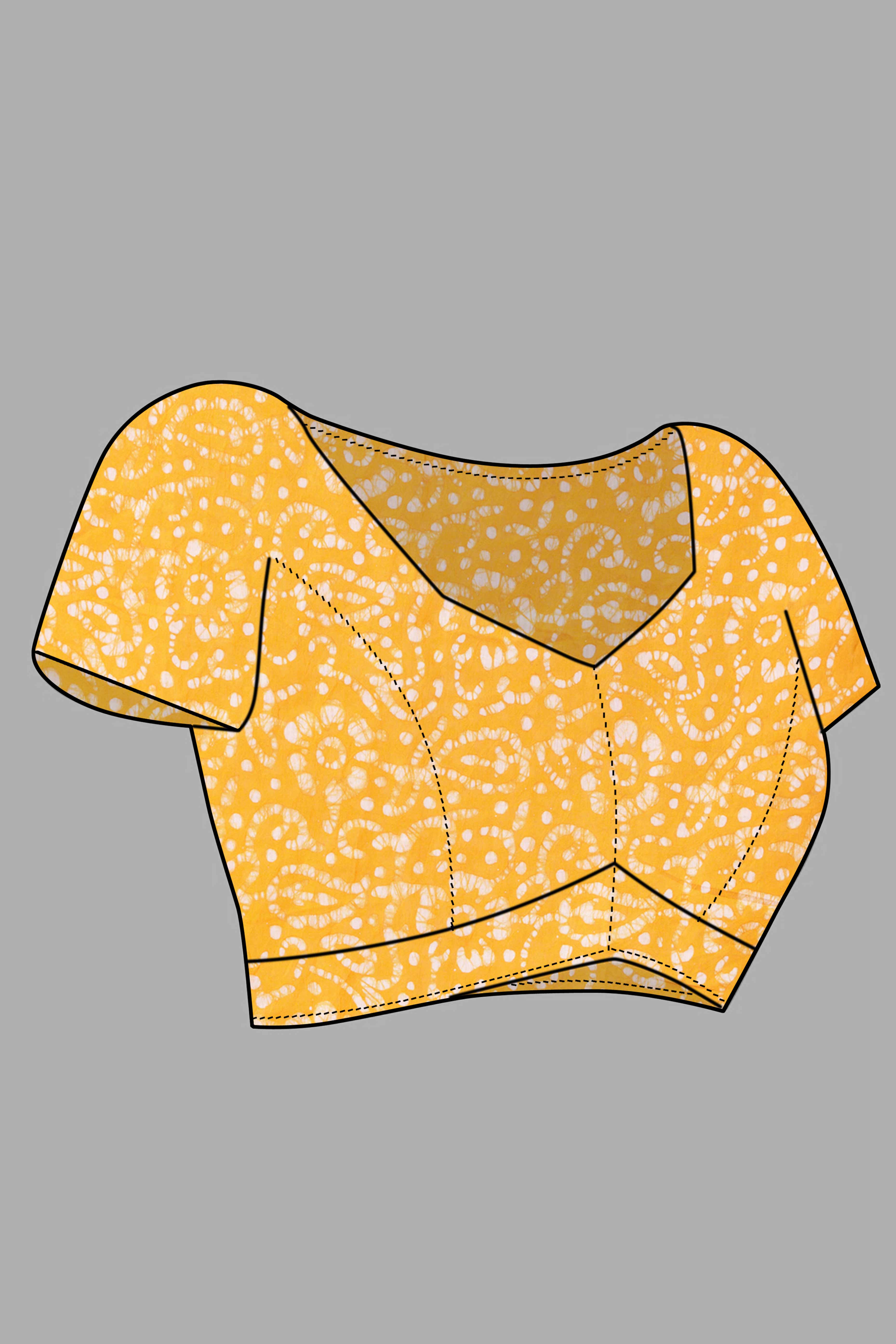 Yellow Batik Printed Chanderi Cotton Silk Saree