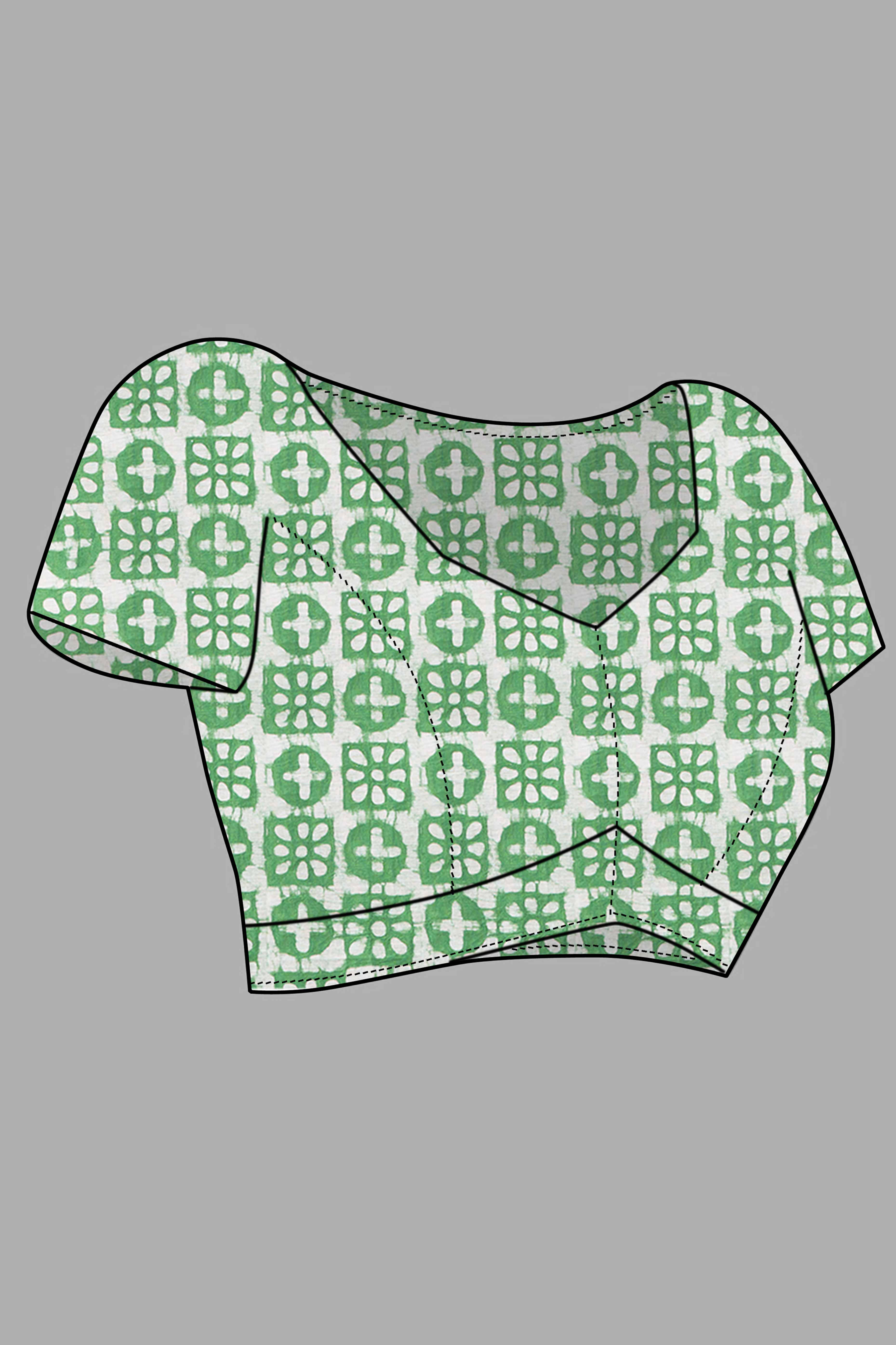 Green Batik Printed Chanderi Cotton Silk Saree