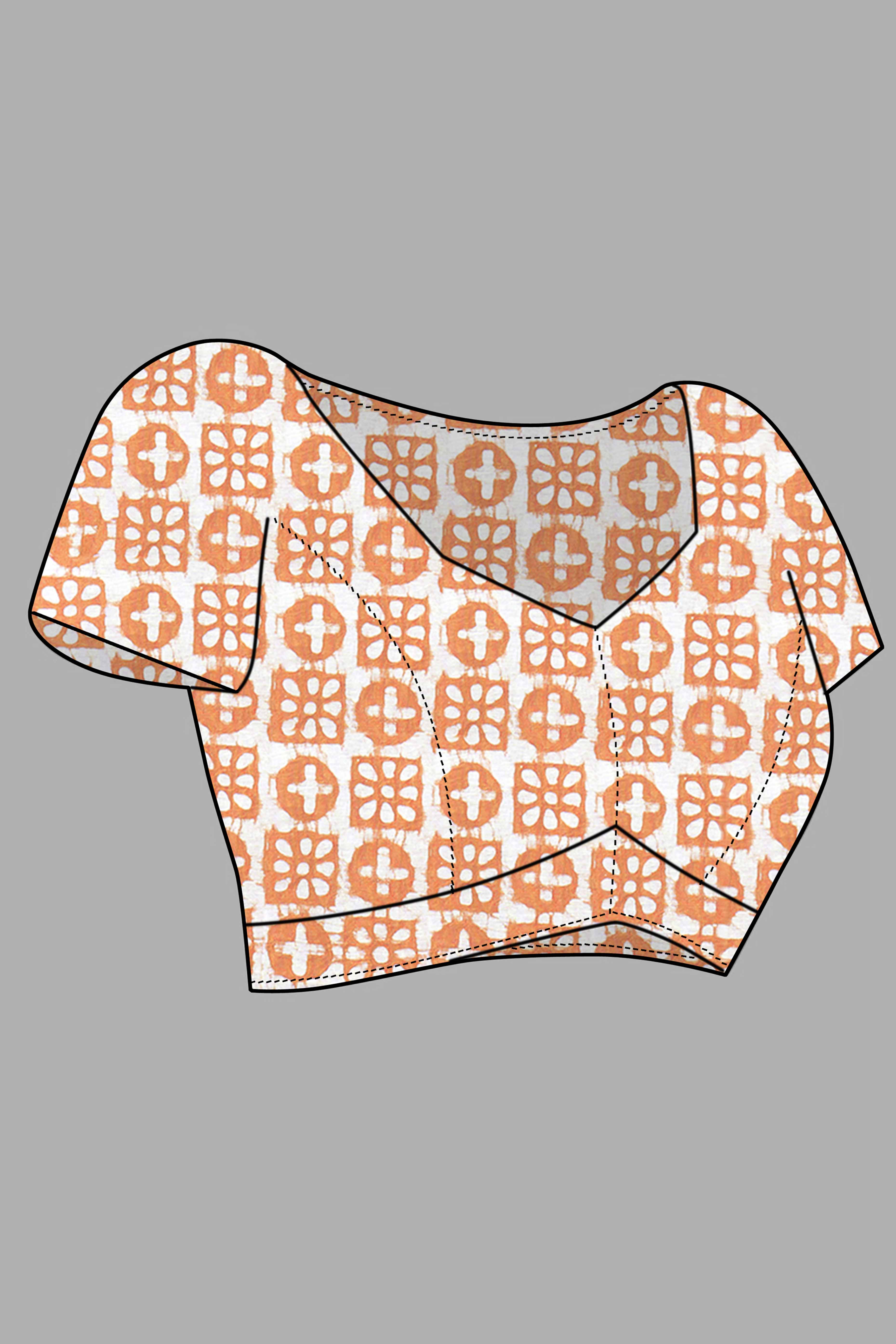 Orange Batik Printed Chanderi Cotton Silk Saree
