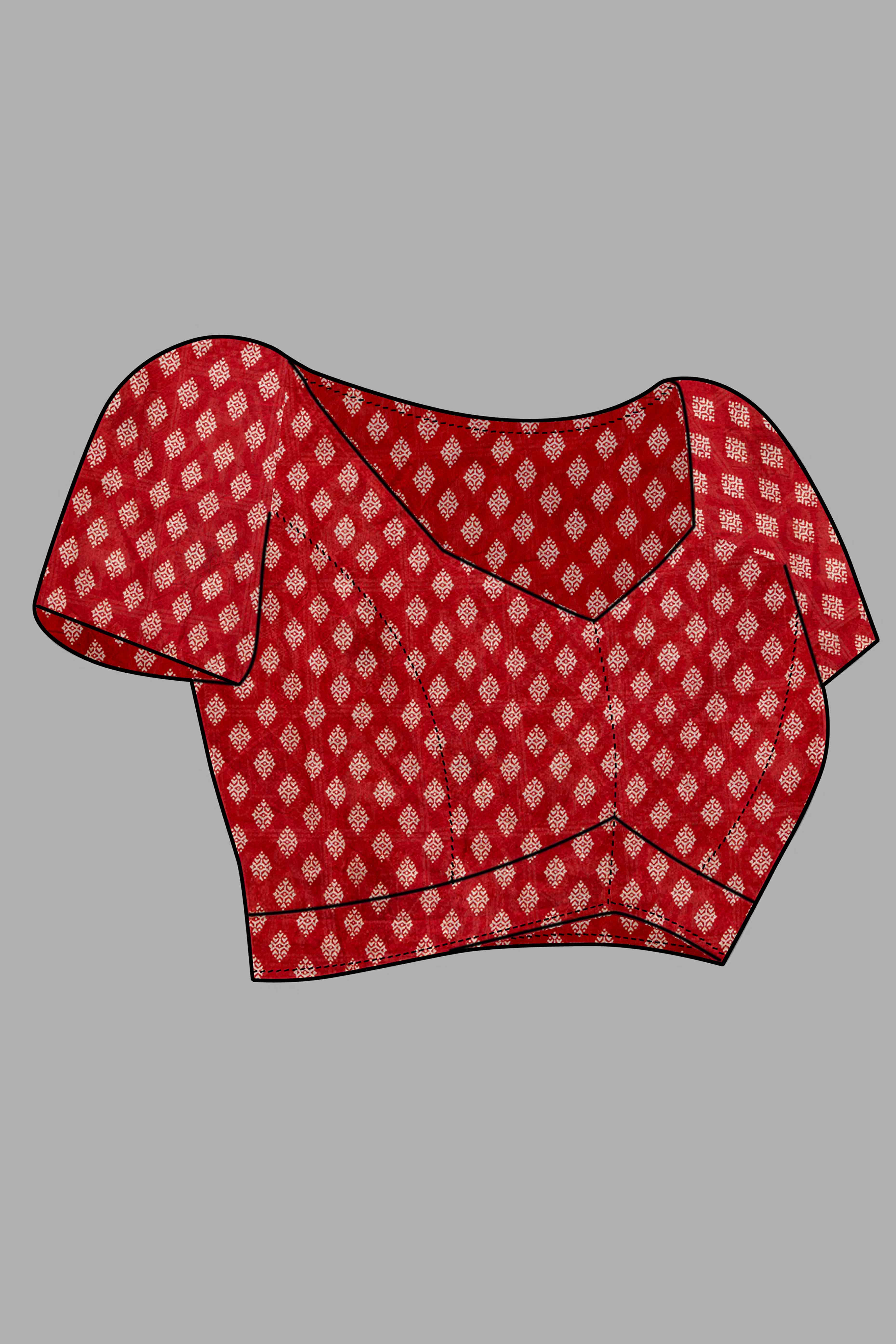 Red Ajrakh Printed Cotton Blend Saree