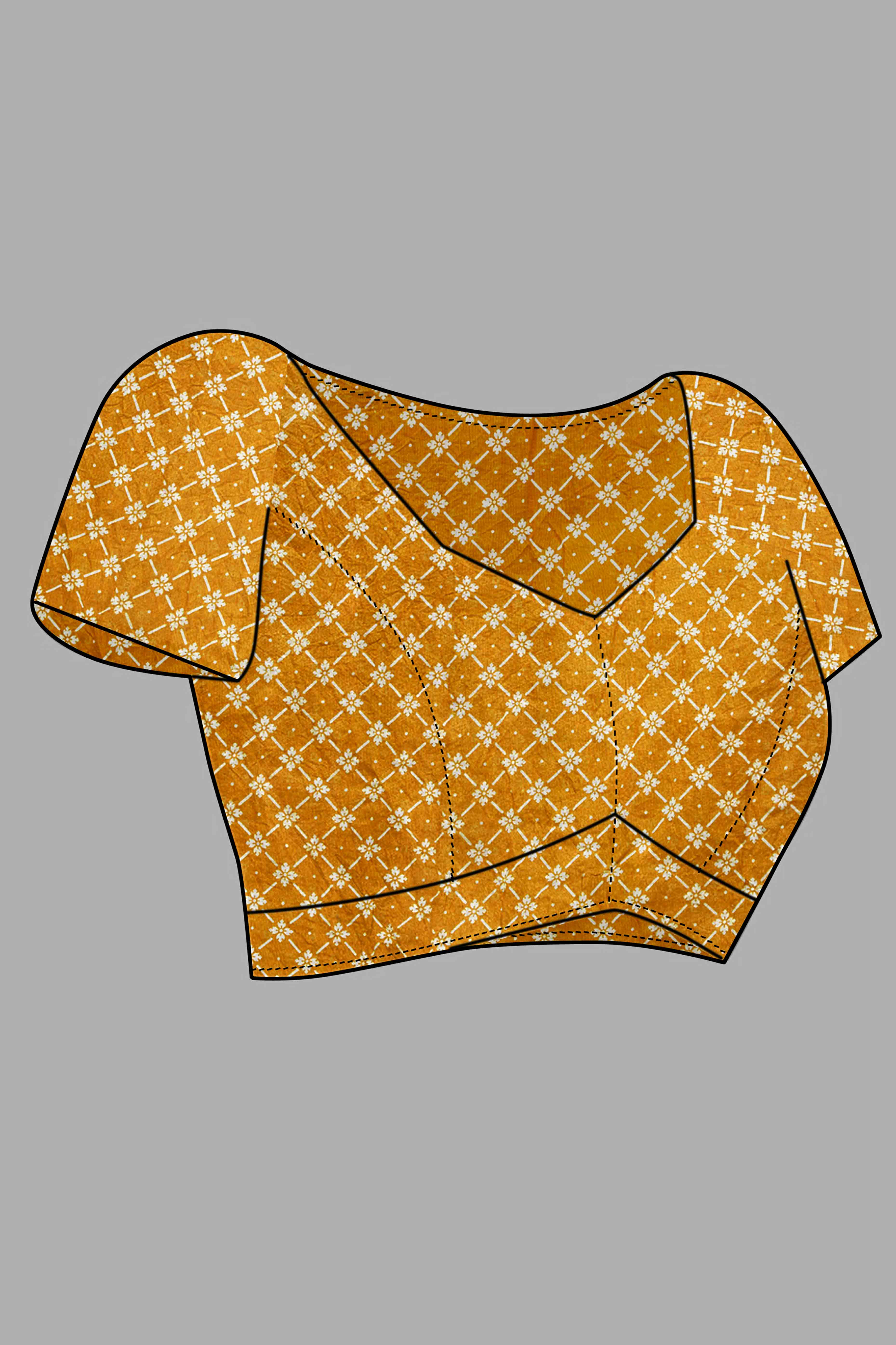 Mustard Ajrakh Printed Cotton Blend Saree
