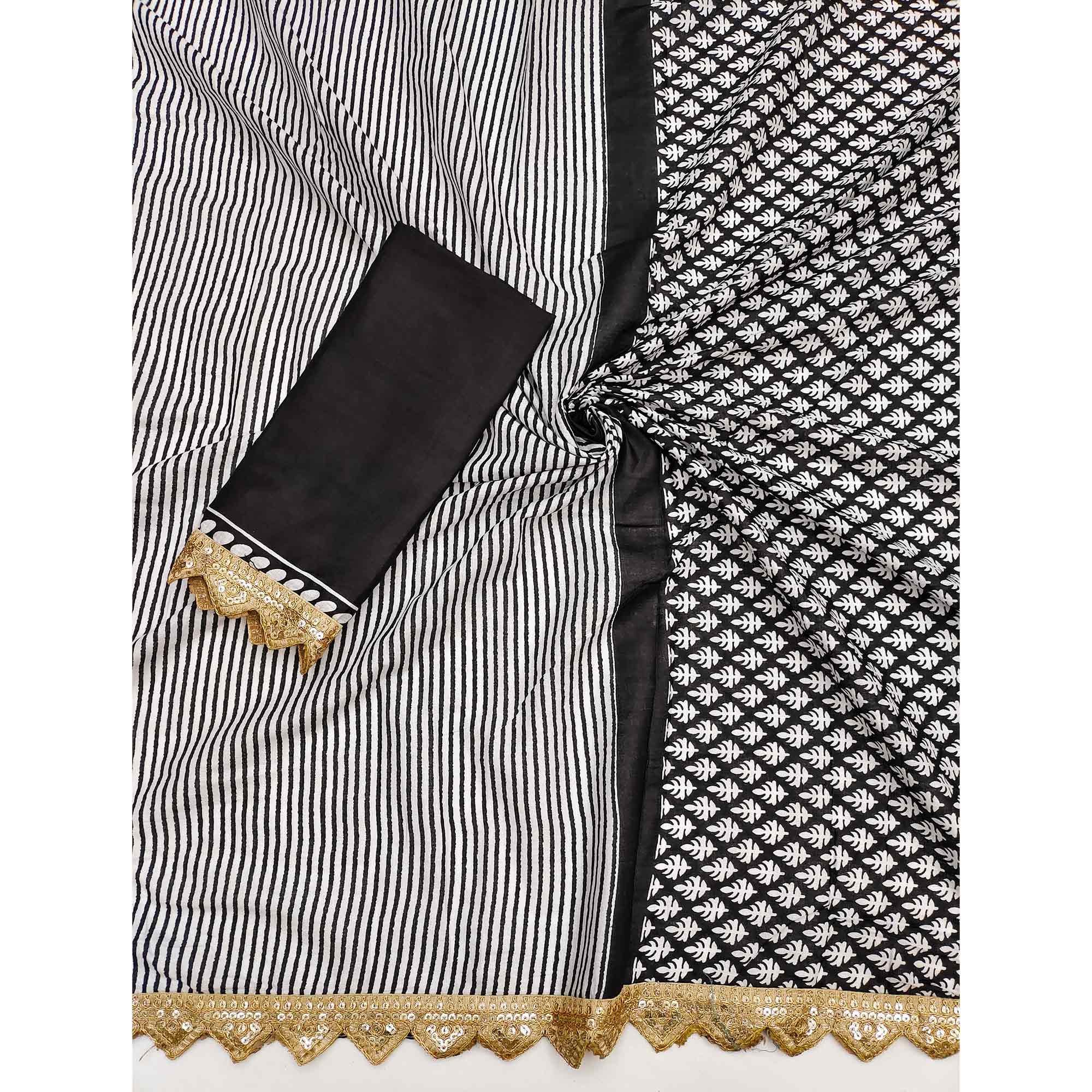 Office-Ready Black & White Mulmul Saree with Print and Embroidery Border