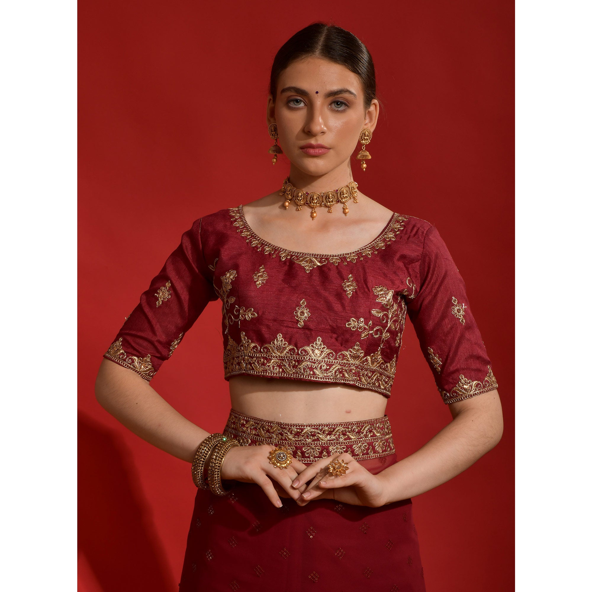 Maroon Sequins Embroidered Georgette Saree