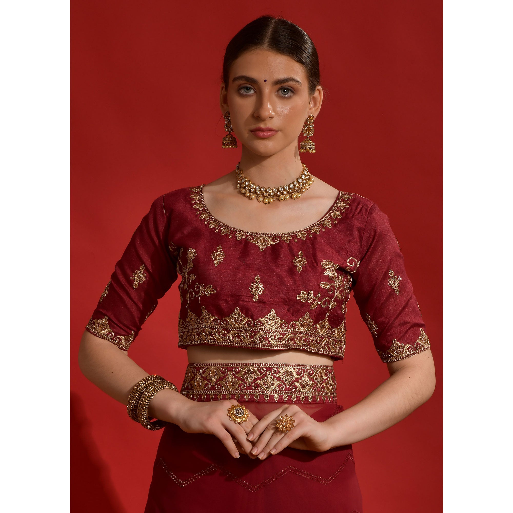 Maroon Sequins Embroidered Georgette Saree