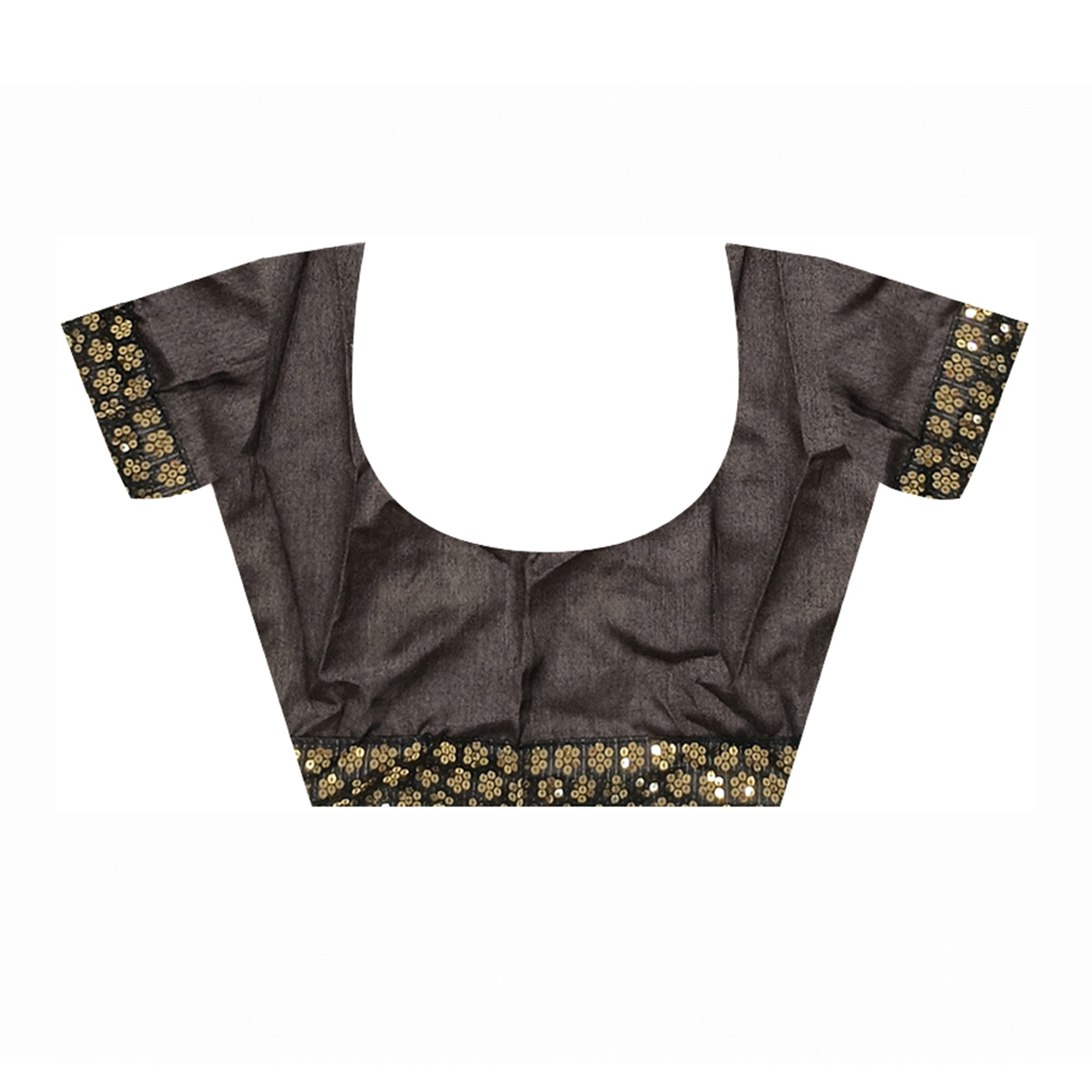 Brown Foil Printed Chiffon Saree With Embroidered Border