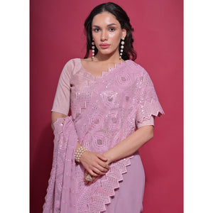 Pink Sequins Embroidered Georgette Saree