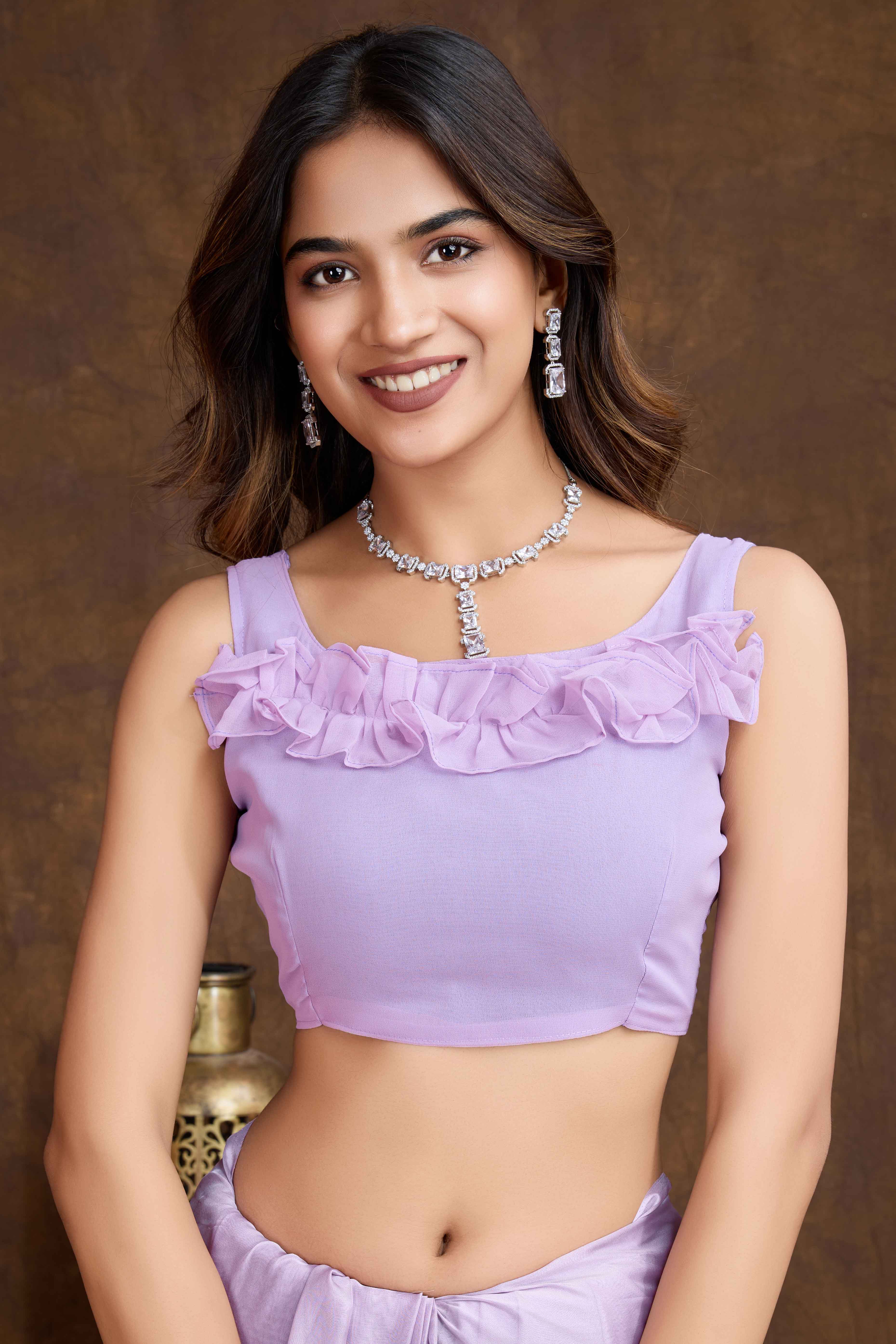 Lavender Floral Sequins Embroidered Organza Silk Saree