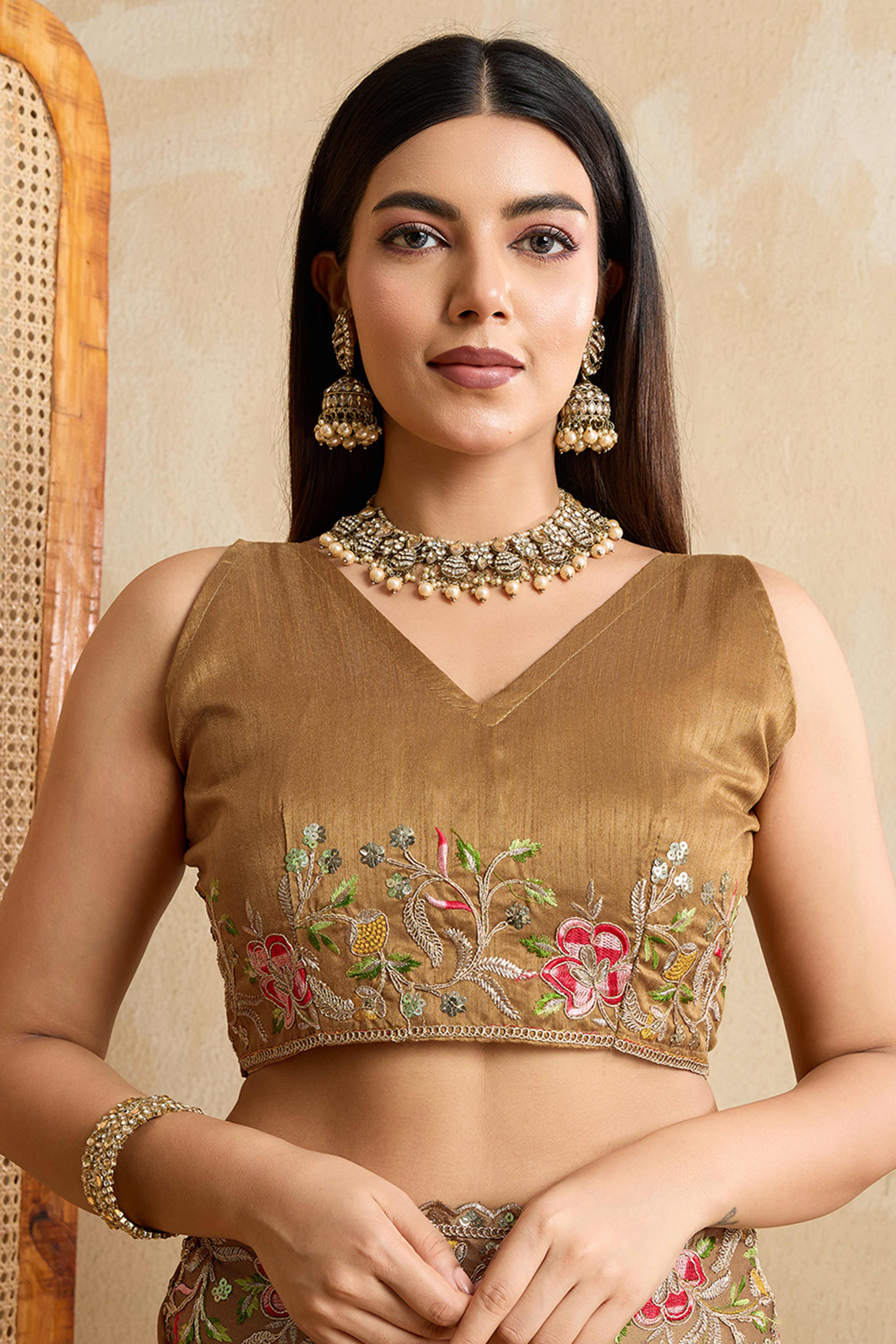 Brown Embroidered Art Silk Saree with Shimmering Sequin Highlights