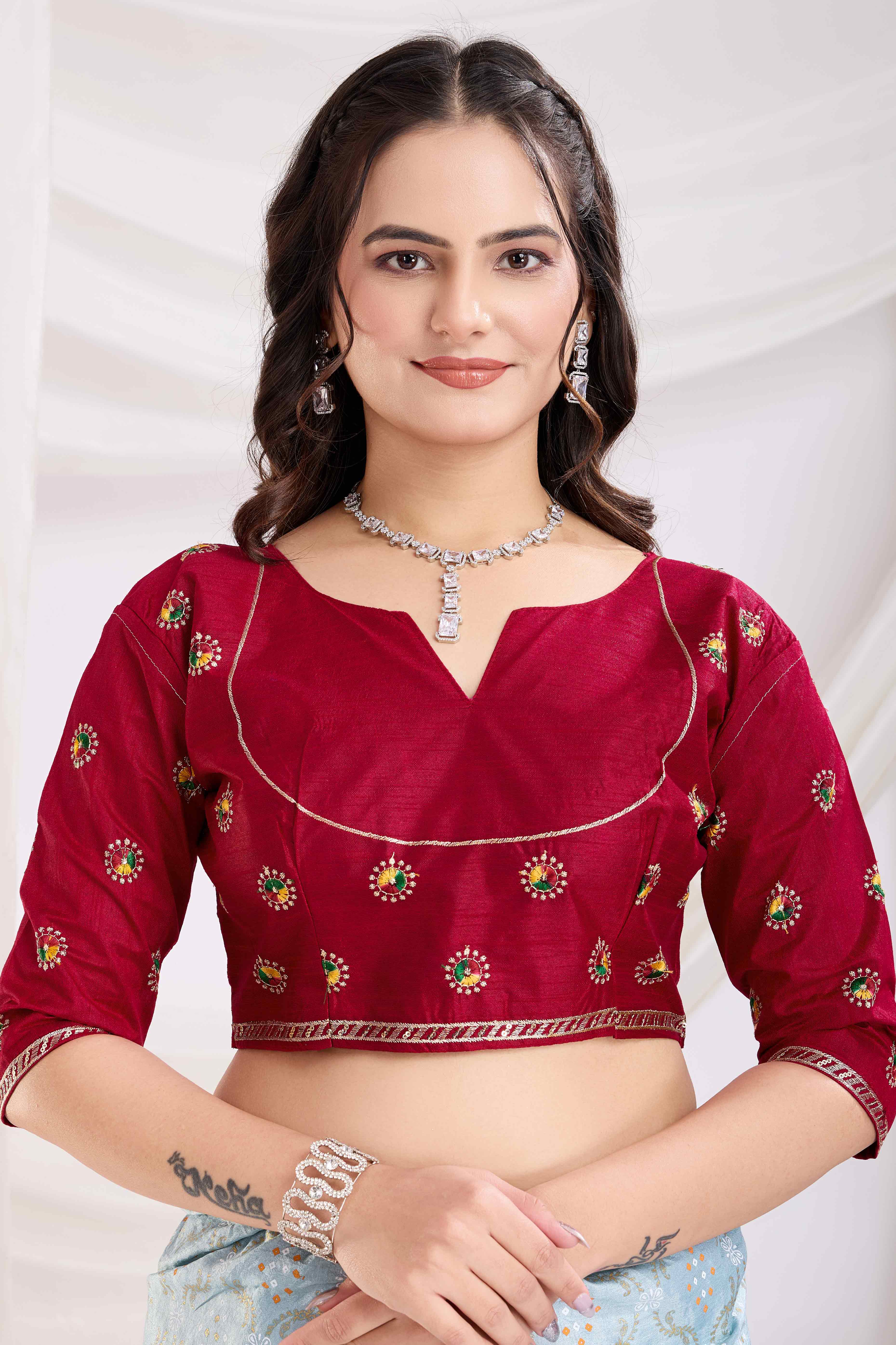 Light Blue Bandhani Printed Vichitra Silk Saree With Embroidery Border