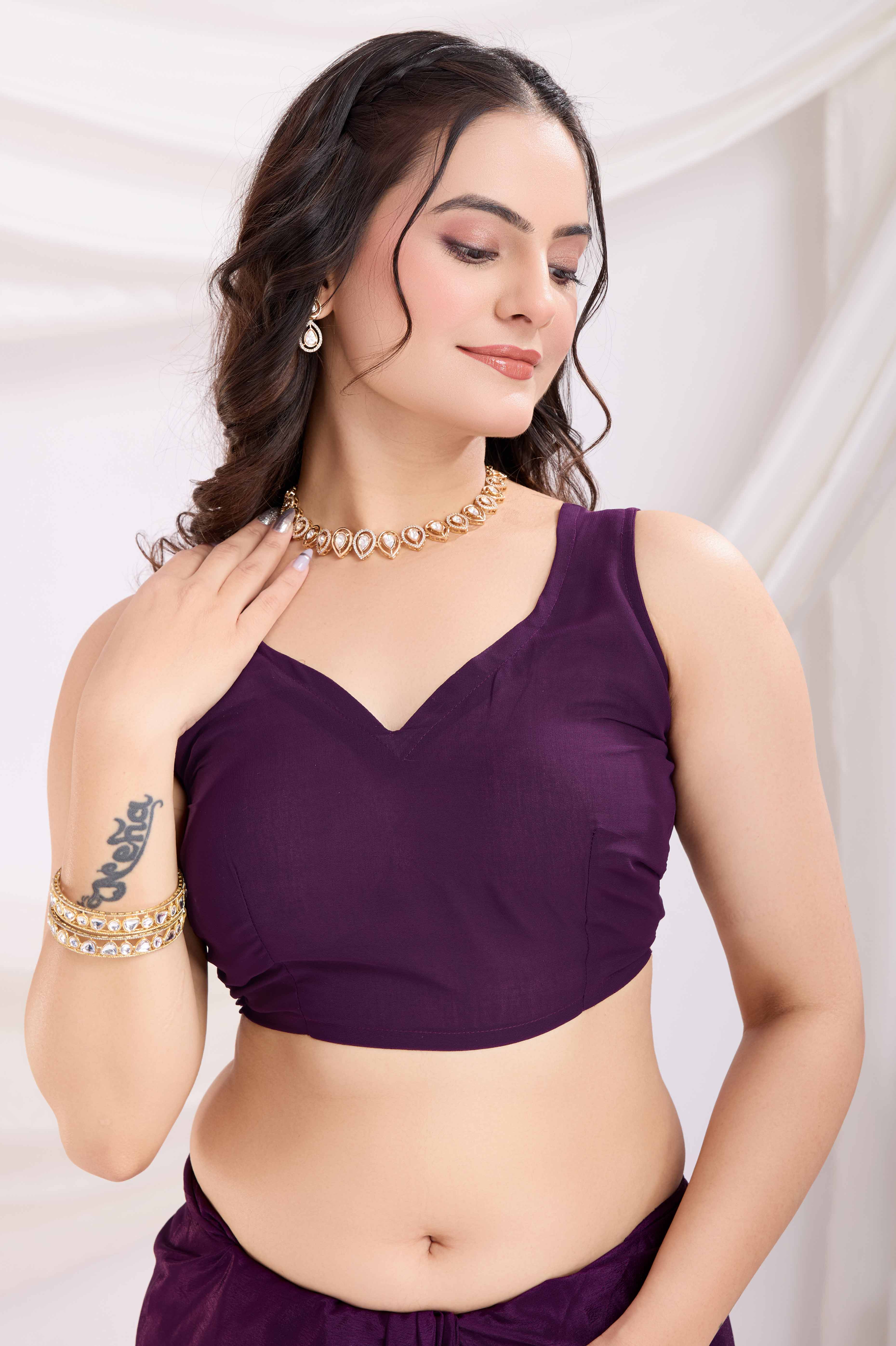 Wine Saree In Chinon Silk Featuring Delicate Floral Embroidery & Sparkling Sequins