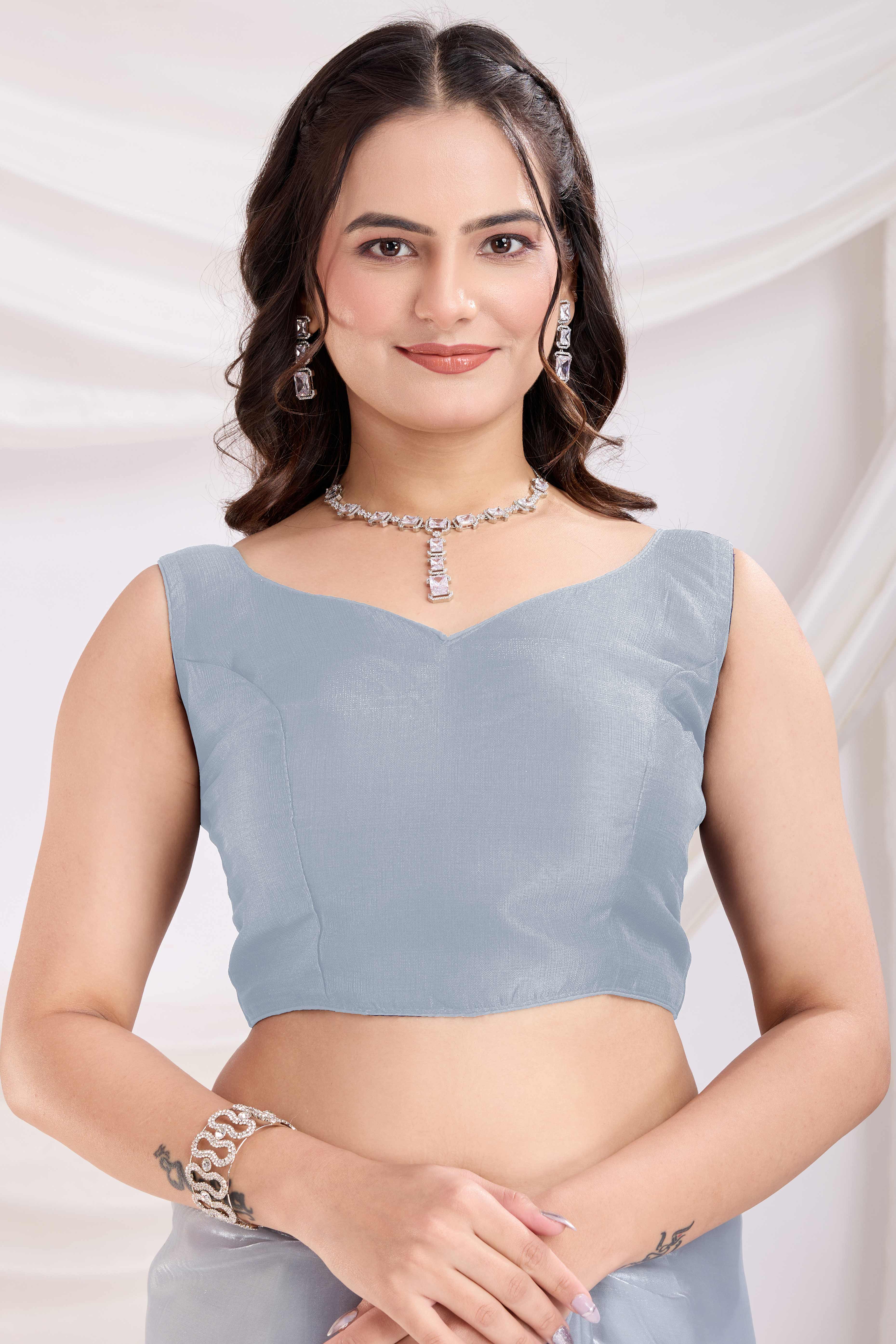 Grey Saree With Exquisite Floral Sequins Embroidery On Luxe Jimmy Choo Silk Blend