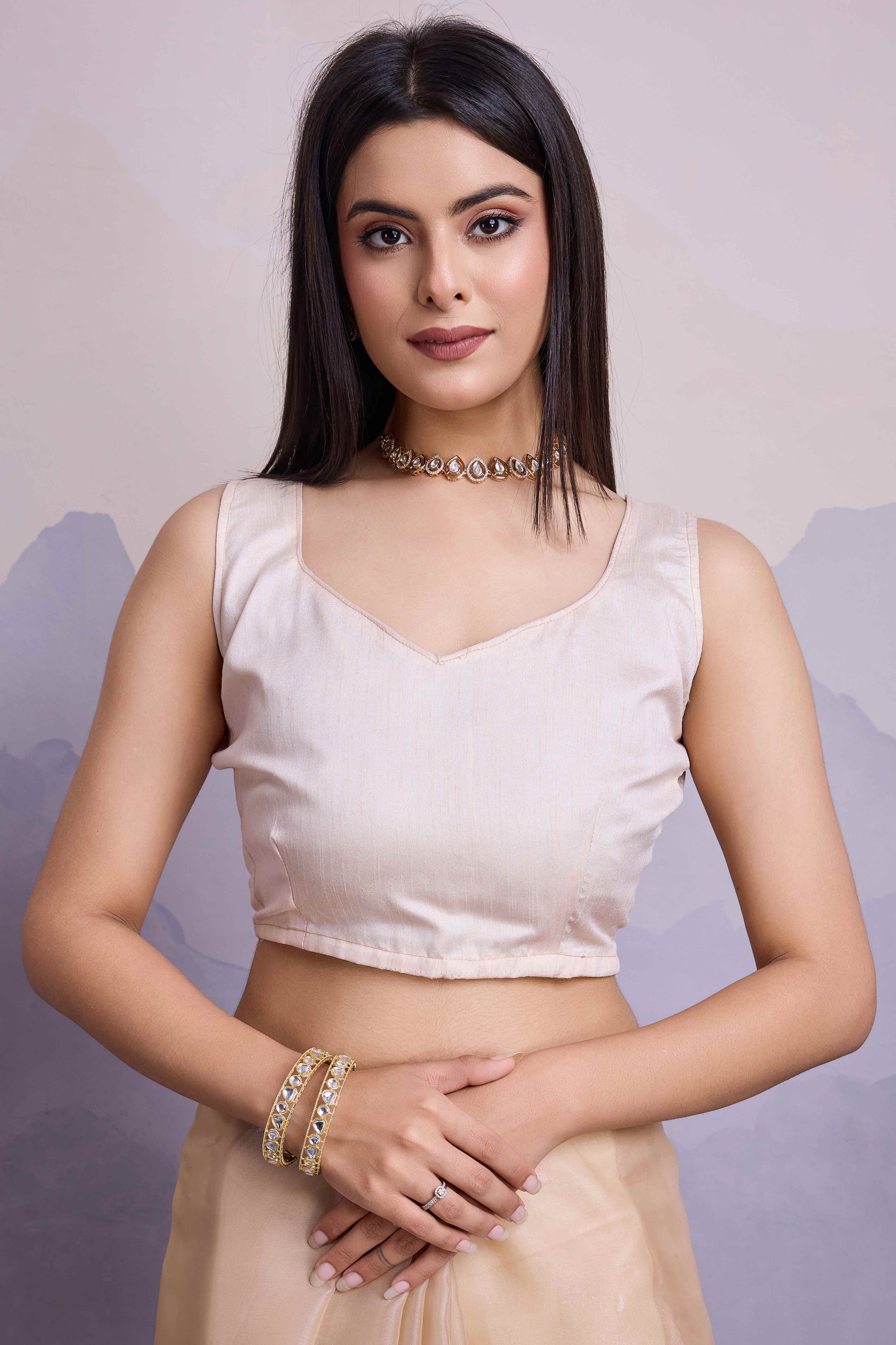 Cream Floral Sequins Embroidered Jimmi Choo Zoya Silk Saree