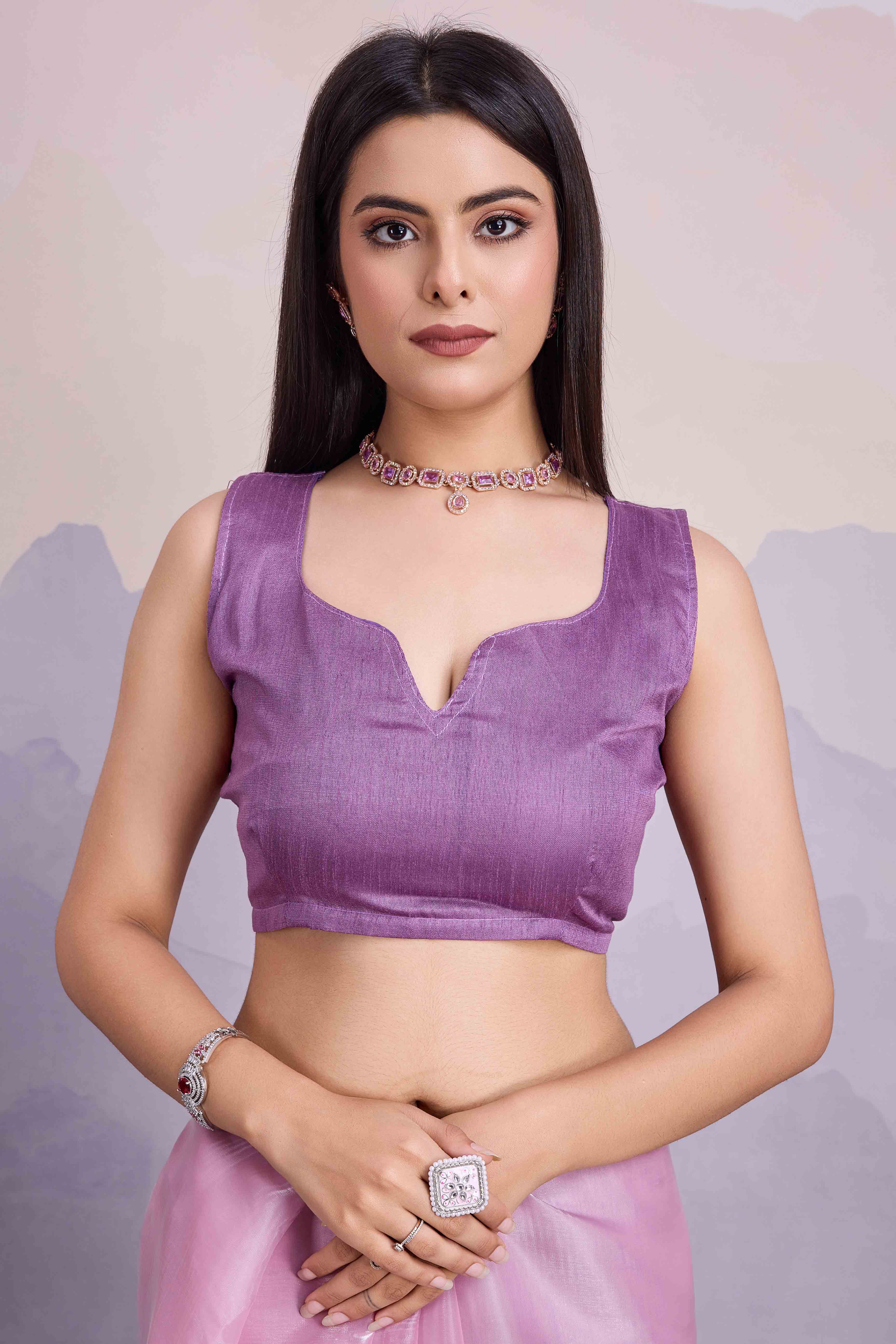 Light Purple Floral Sequins Embroidered Jimmi Choo Zoya Silk Saree