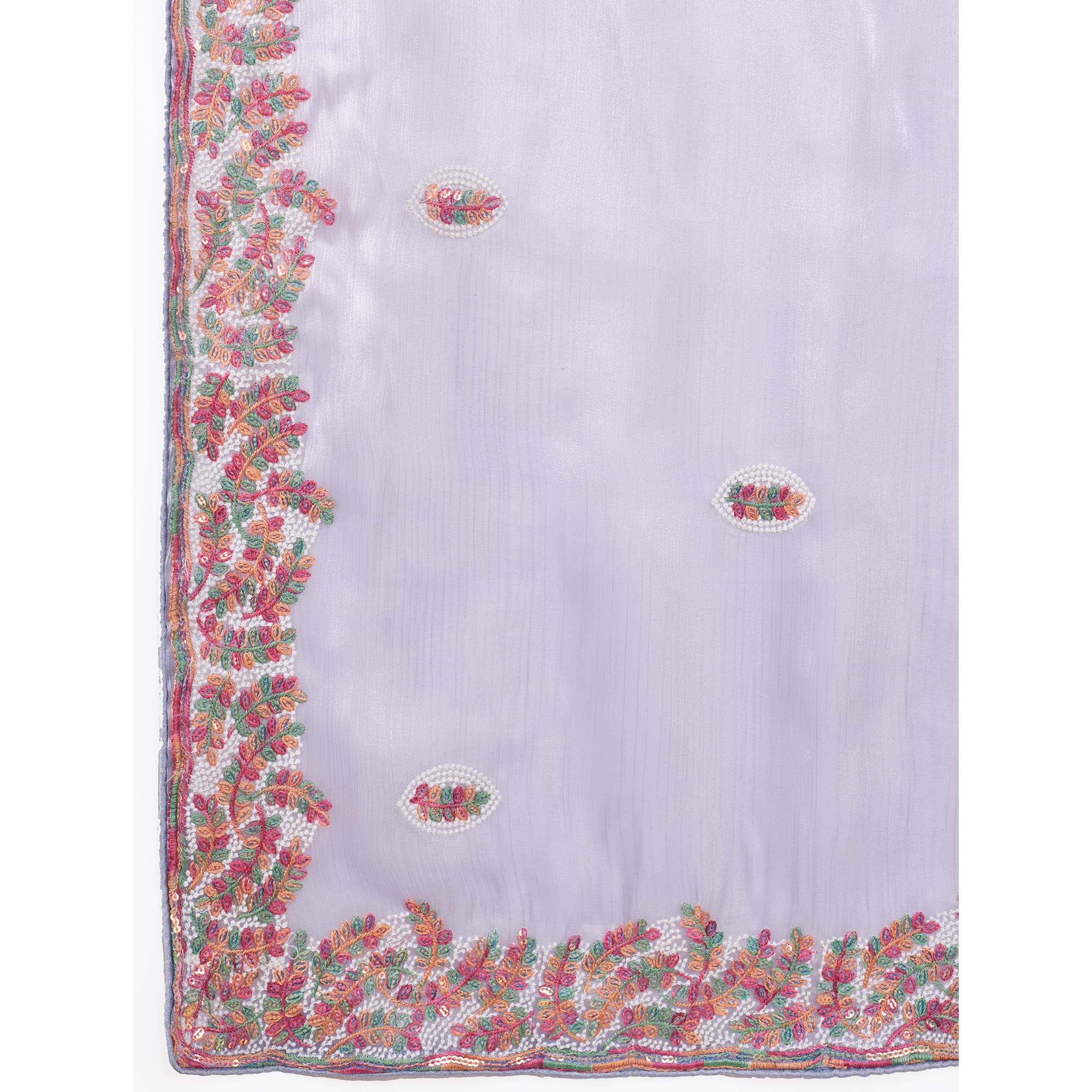 Lavender Floral Sequins Embroidered Mulberry Silk Saree