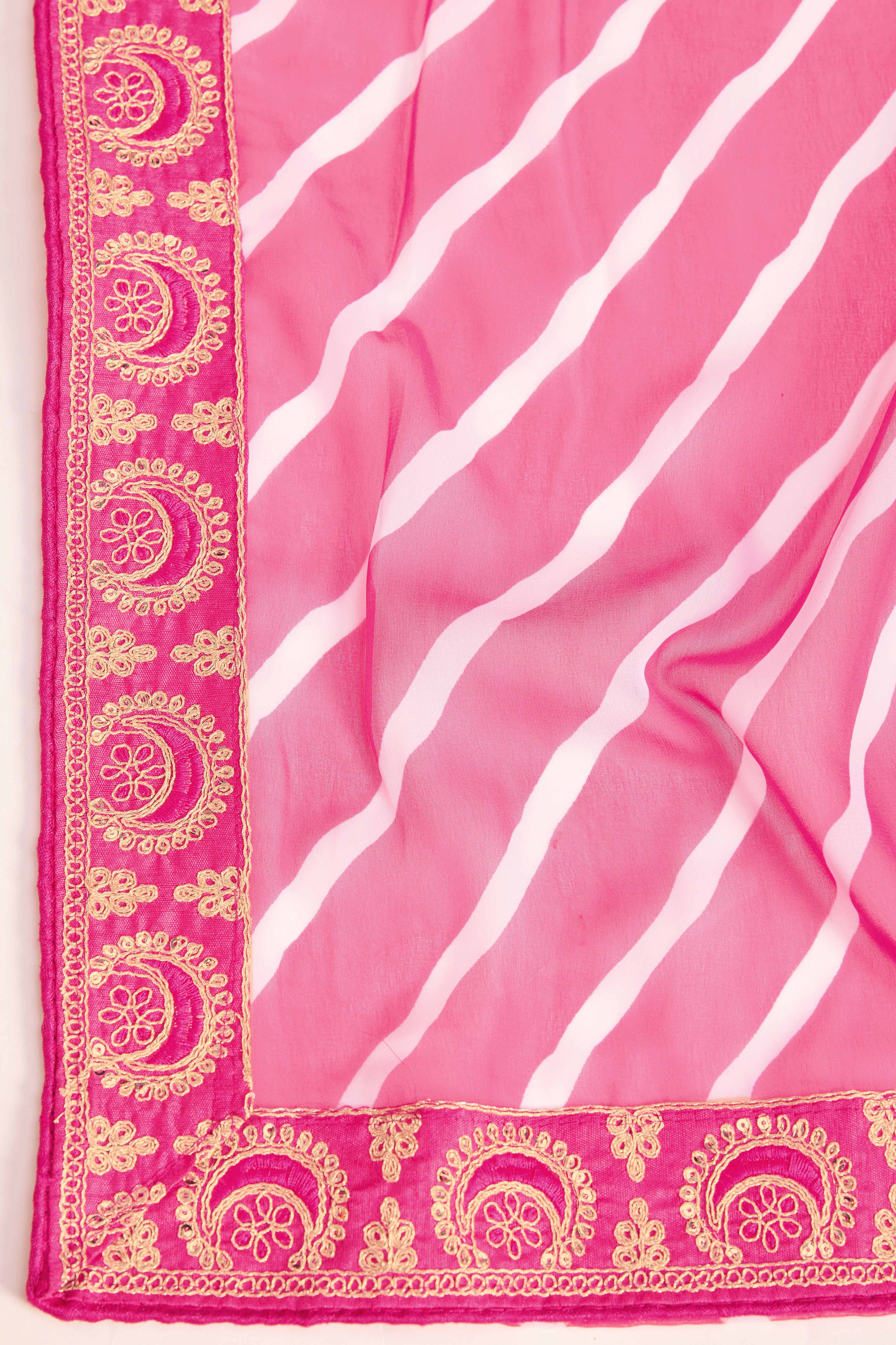 Elegant Pink Leheriya Printed Saree in Flowing Georgette