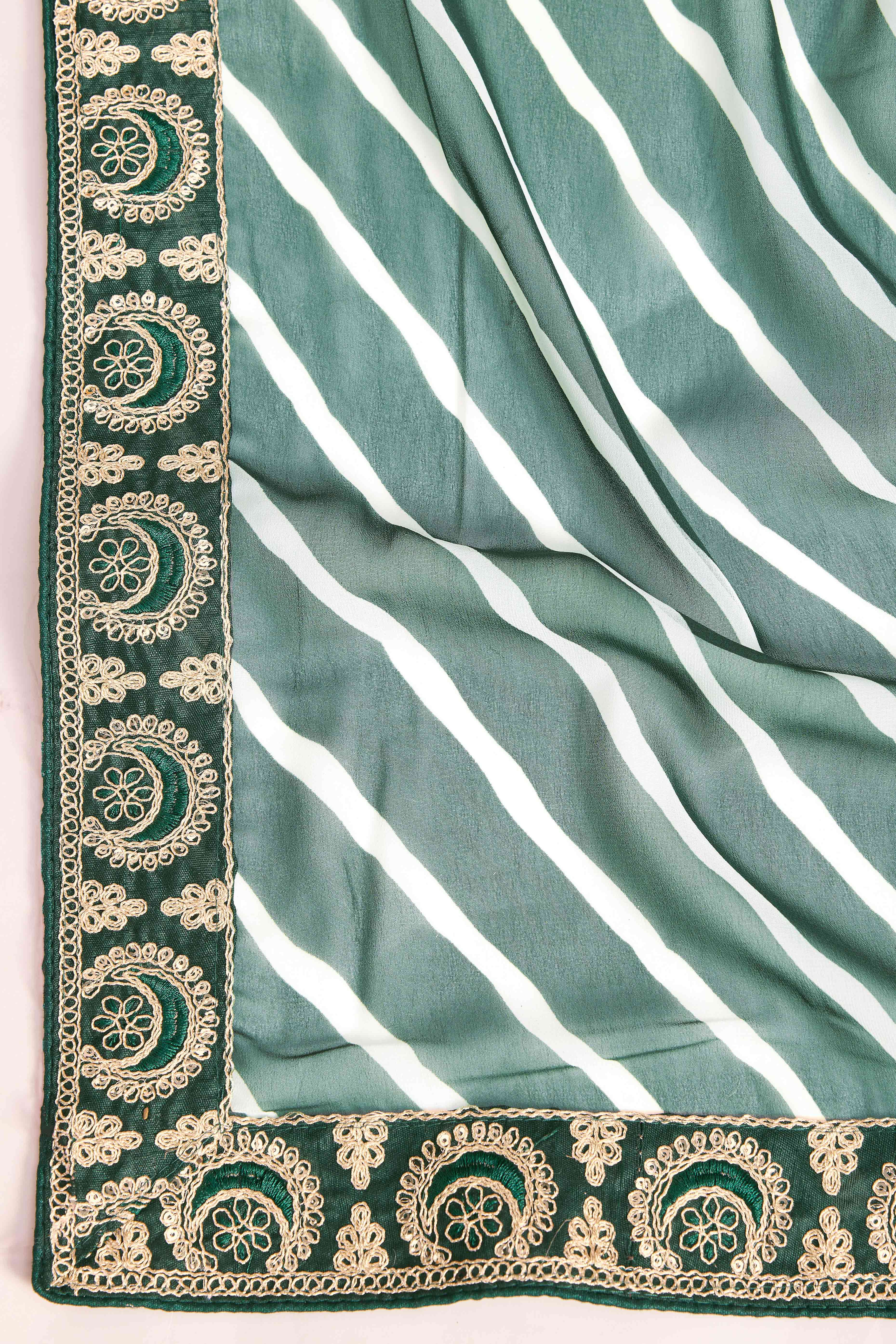 Elegant Green Leheriya Printed Saree in Flowing Georgette