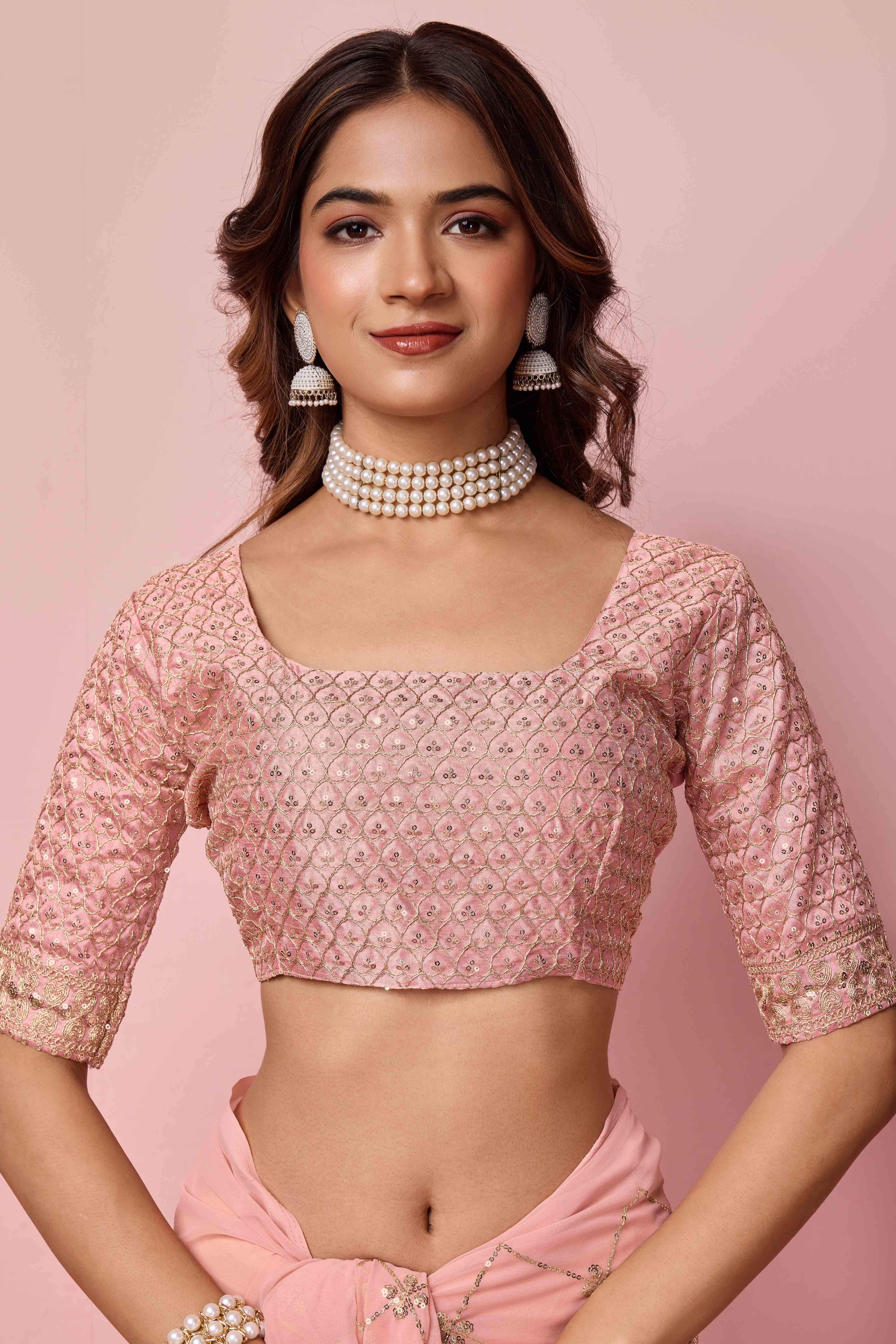 Peach Sequins Embroidered Georgette Saree