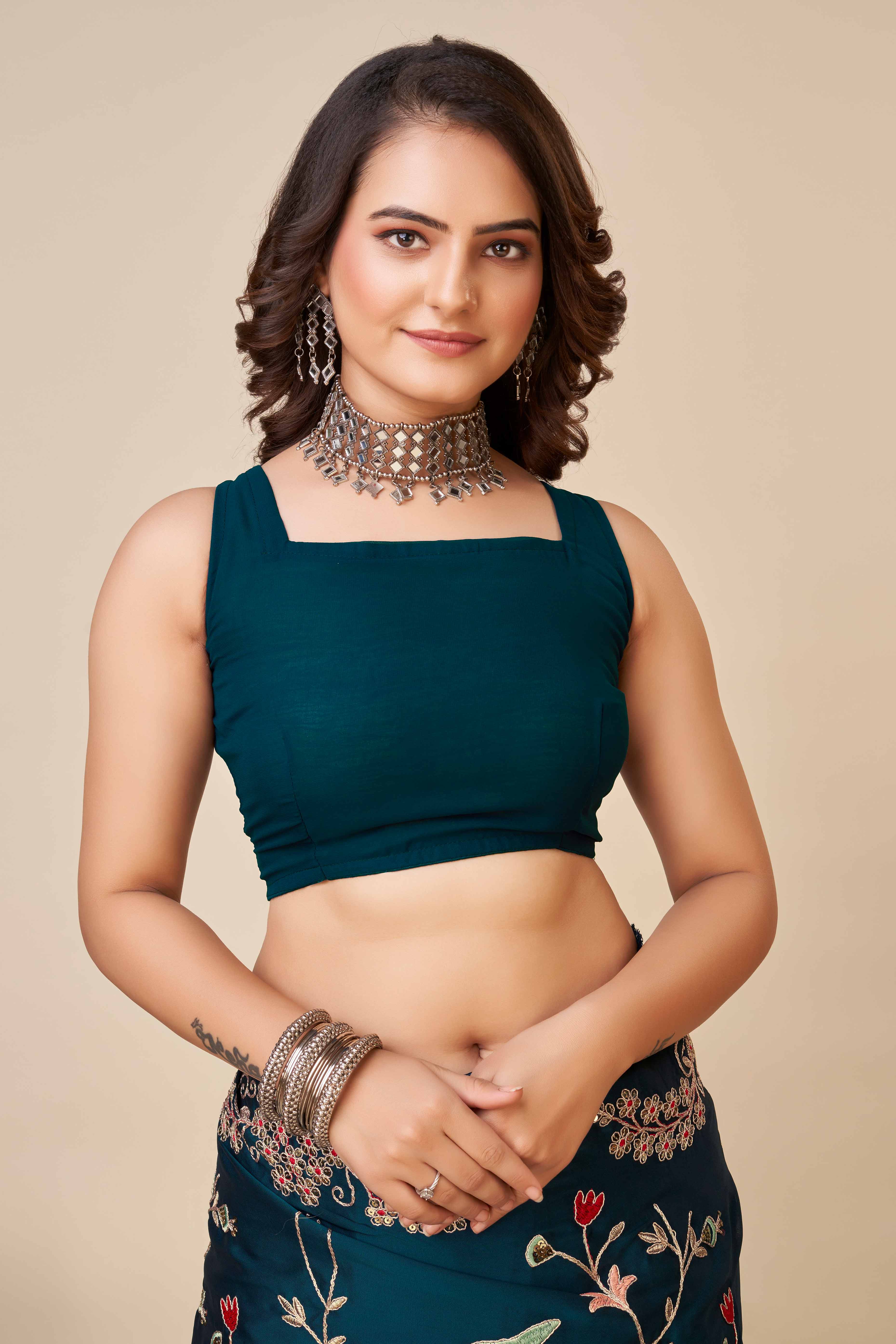 Teal Rangoli Art Silk Saree Featuring Intricate Floral Cording Embroidery & Sparkling Sequin Work