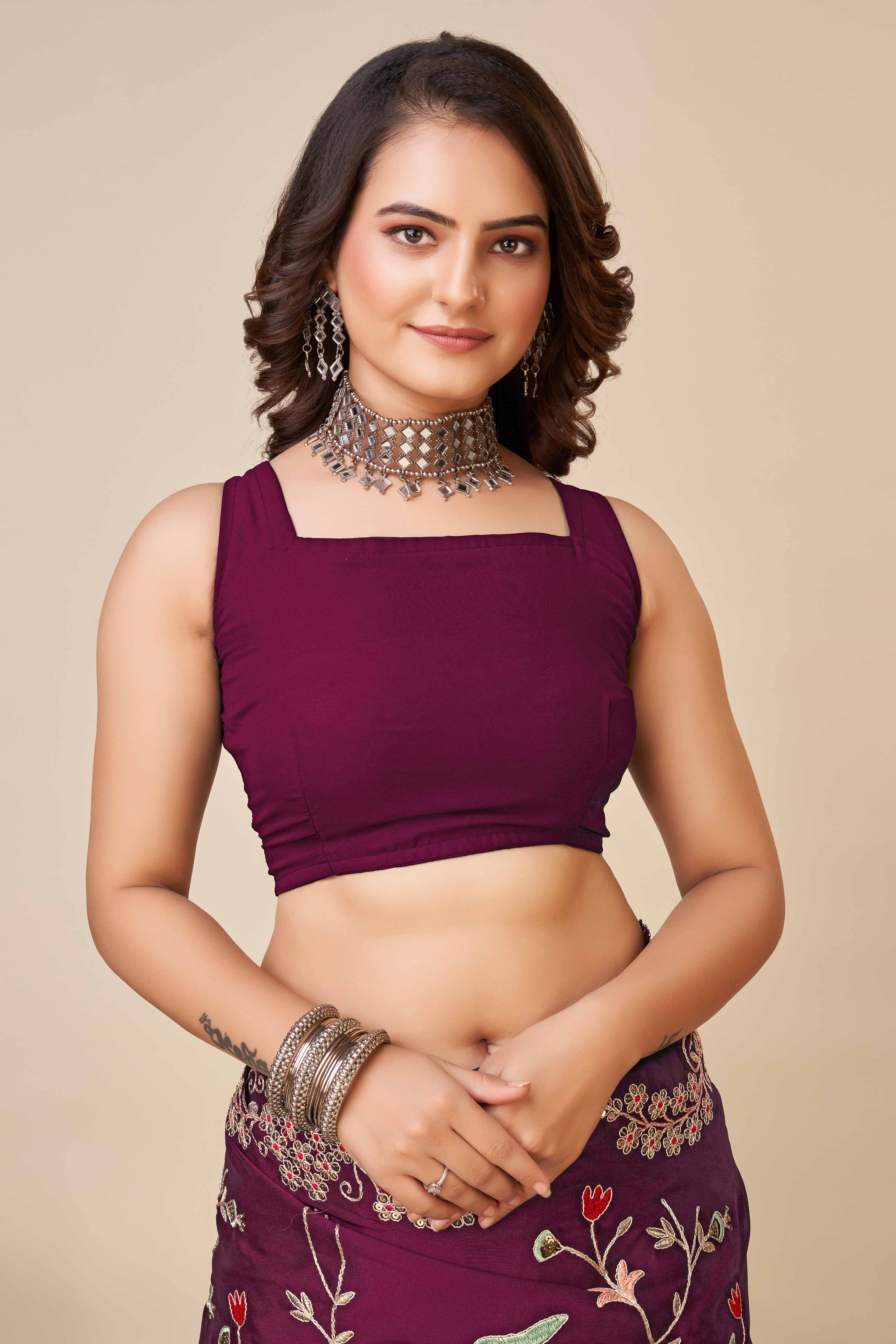 Wine Rangoli Art Silk Saree Featuring Intricate Floral Cording Embroidery & Sparkling Sequin Work