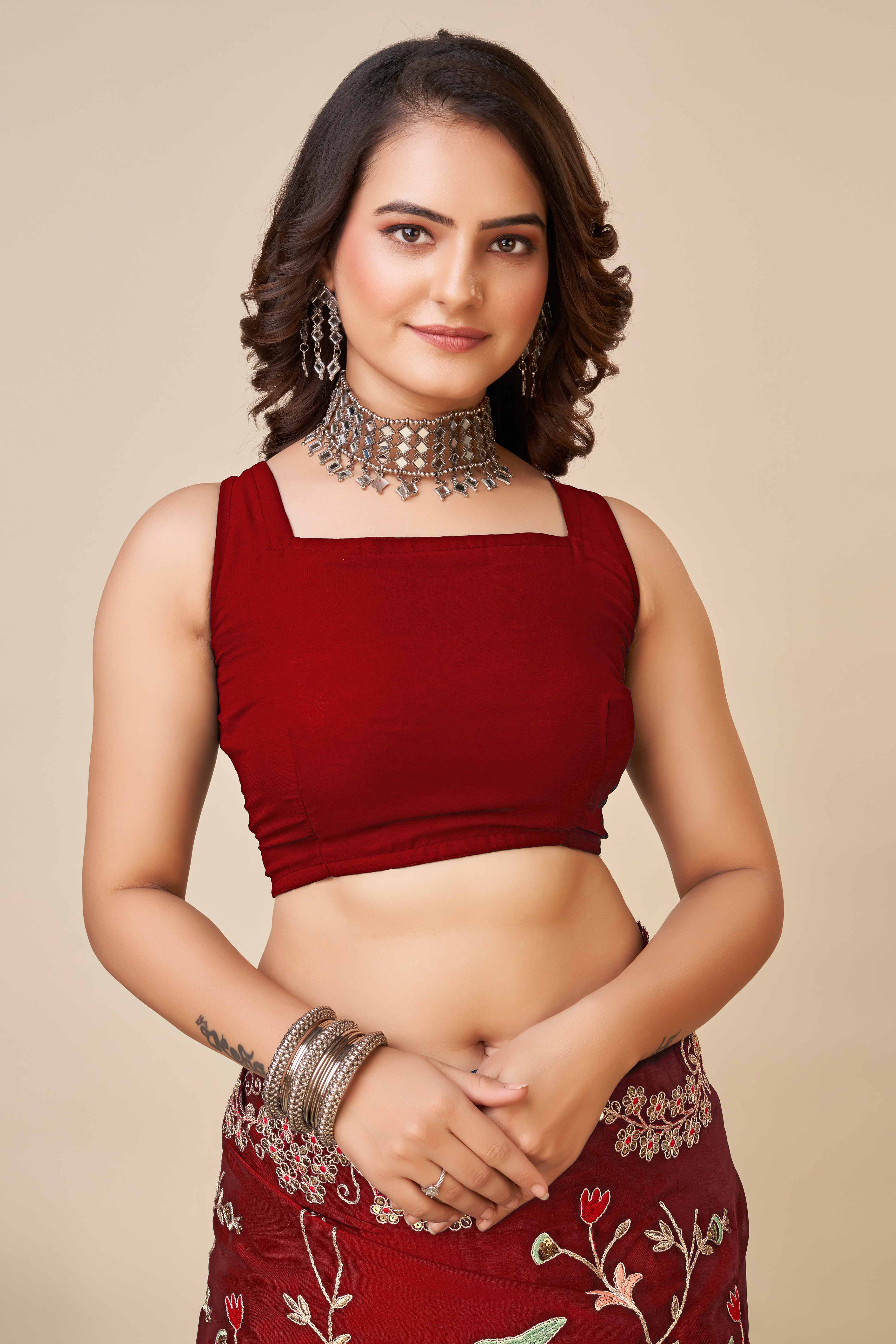 Maroon Rangoli Art Silk Saree Featuring Intricate Floral Cording Embroidery & Sparkling Sequin Work