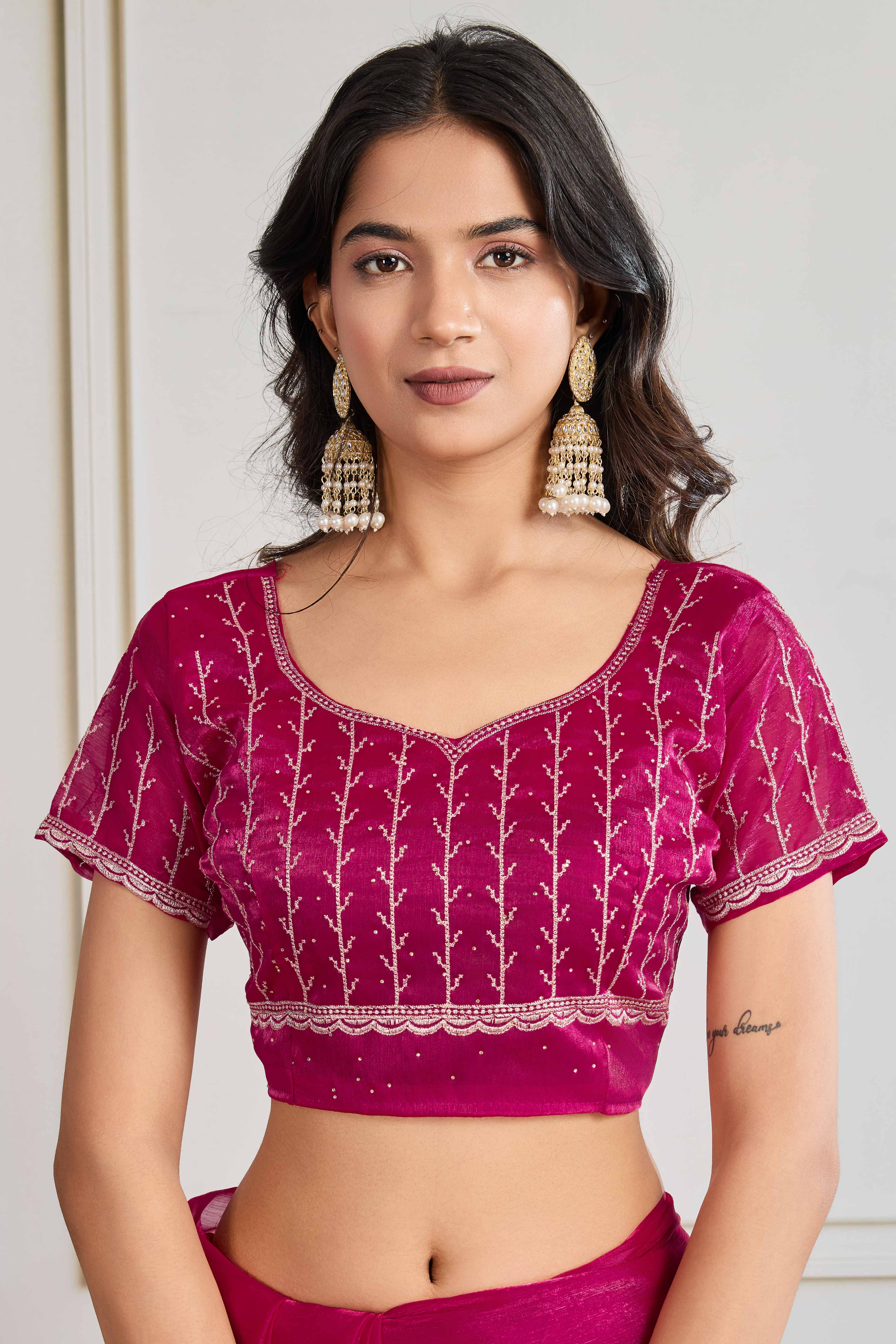 Pink Festive Wear Silk Blend Saree with Embroidery & Stones