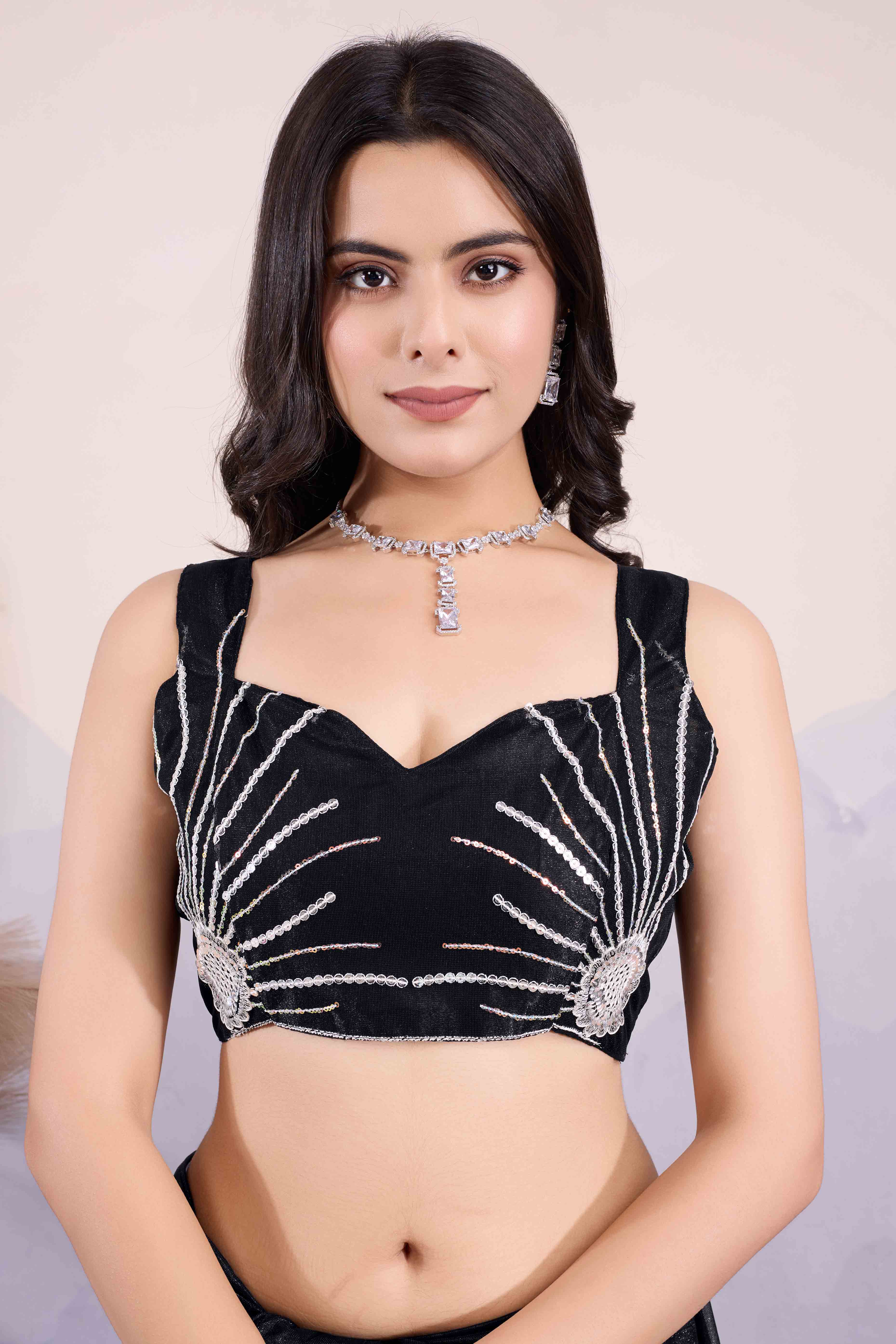 Black Sequins Embroidered Twill Net Saree