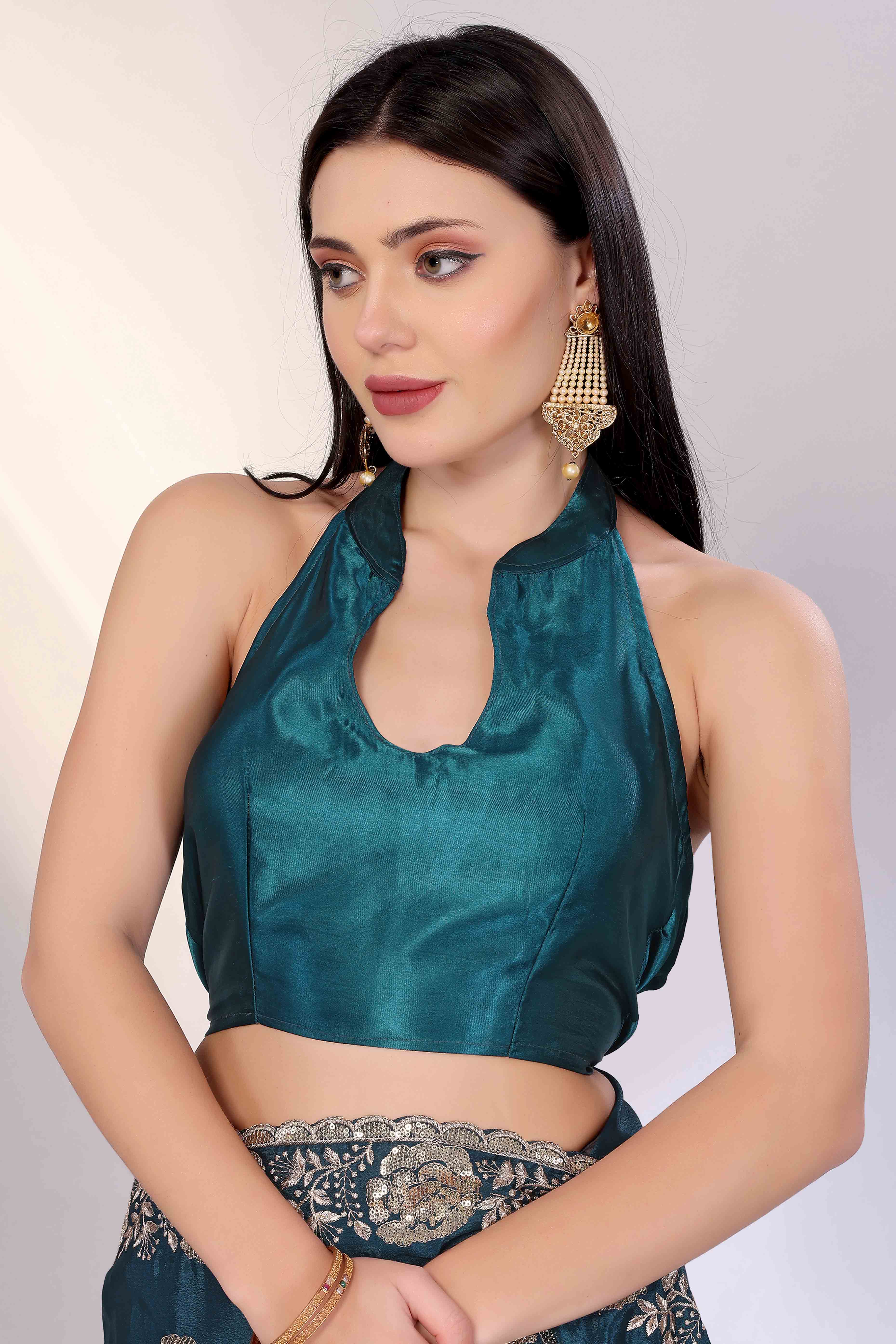 Teal Saree Featuring Intricate Floral Embroidery With Sequins On Chinon Silk