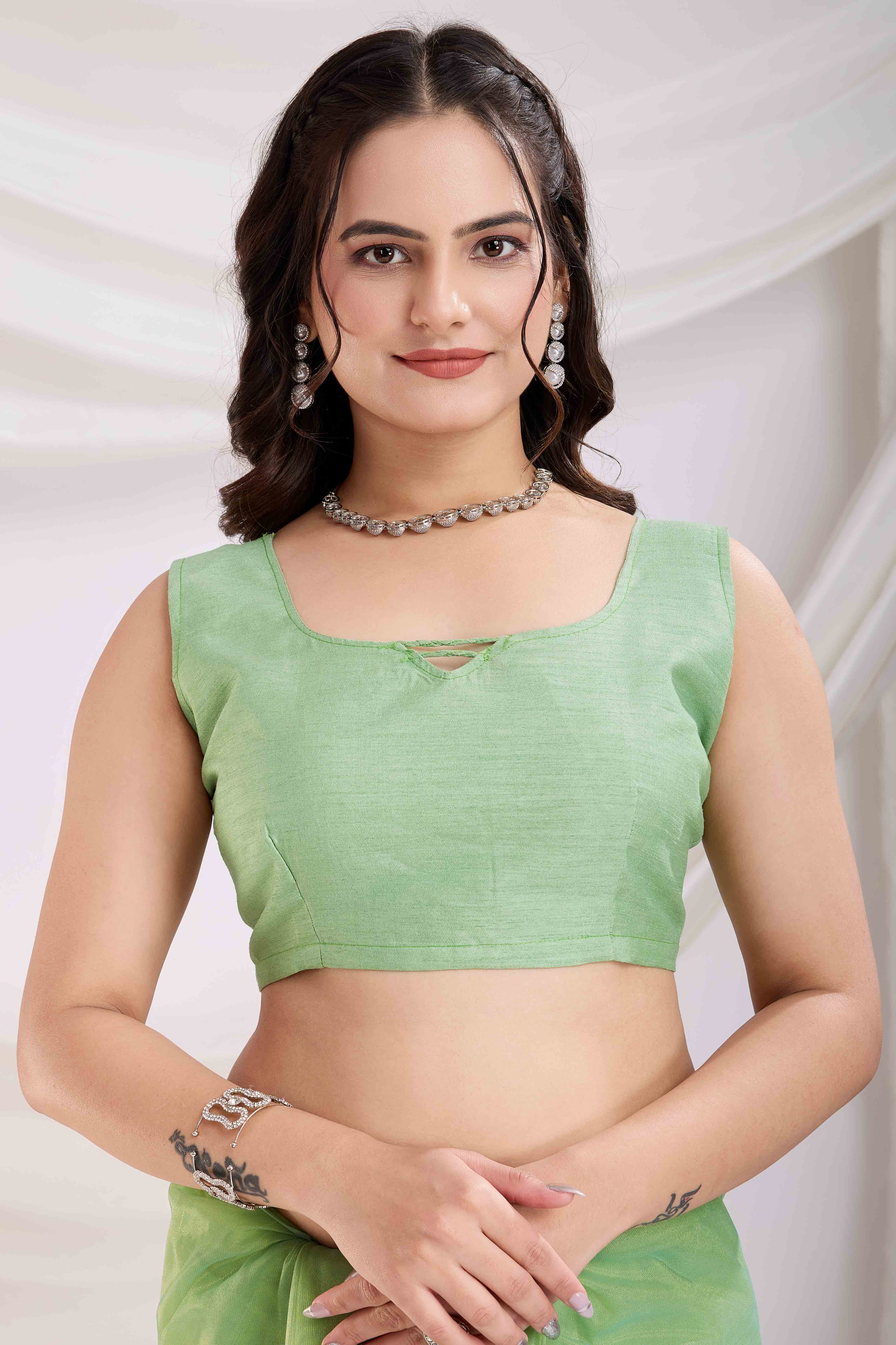 Green Floral Sequins Embroidered Twill Net Saree